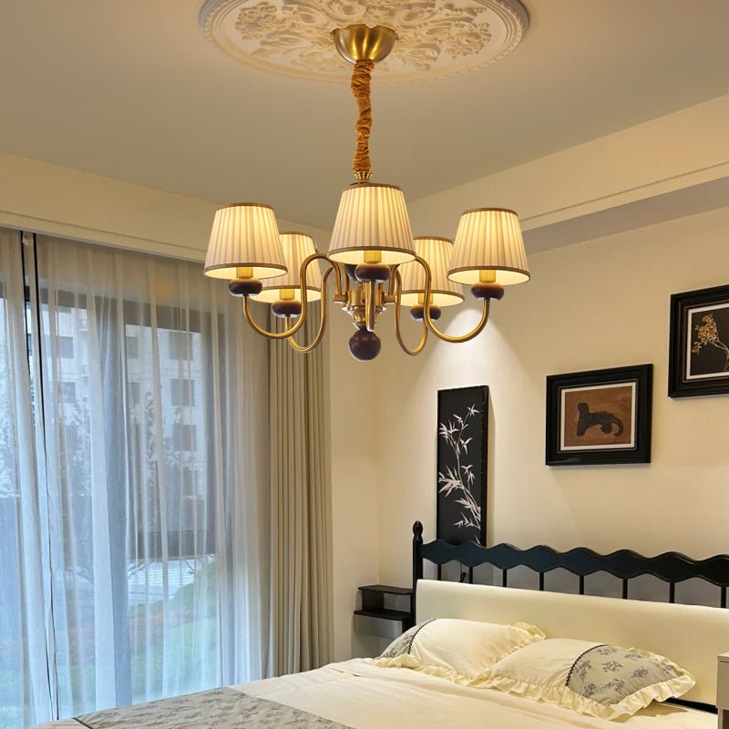Erthaos Traditional Elegance Pleat Fabric Wood Chandelier - Letslighting