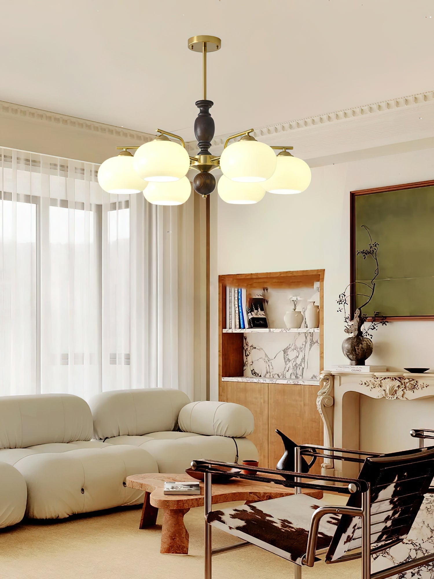 Aurora Chandelier Walnut Beige Orb - Letslighting