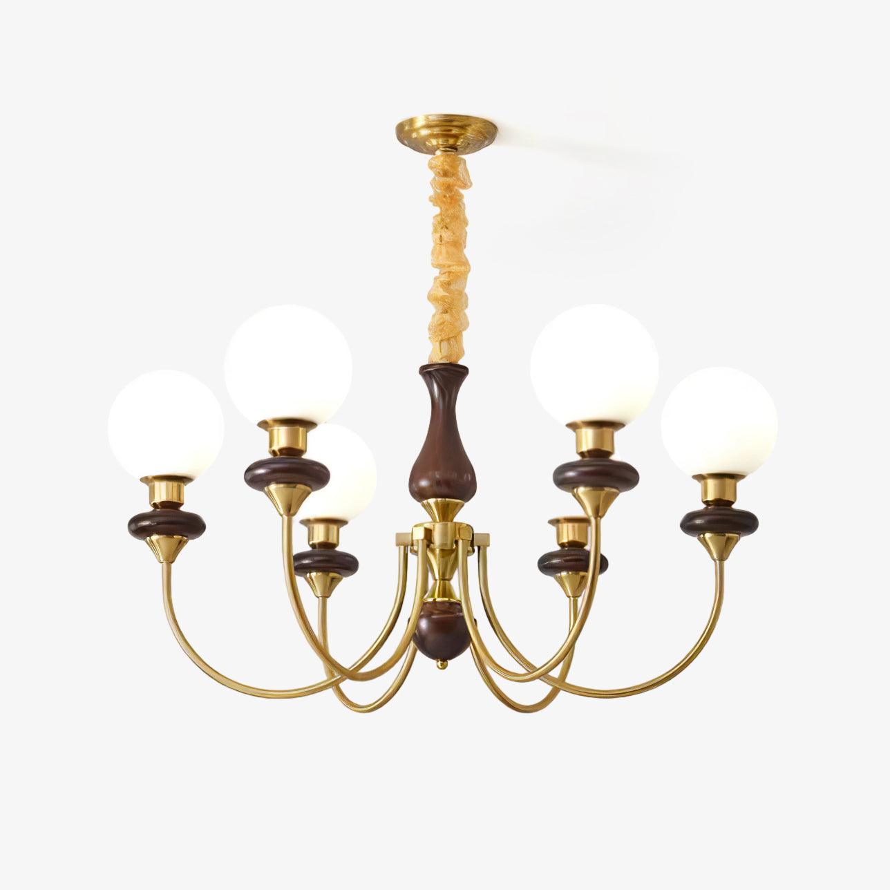 Lustra Chandelier Retro Brass Walnut Glass - Letslighting