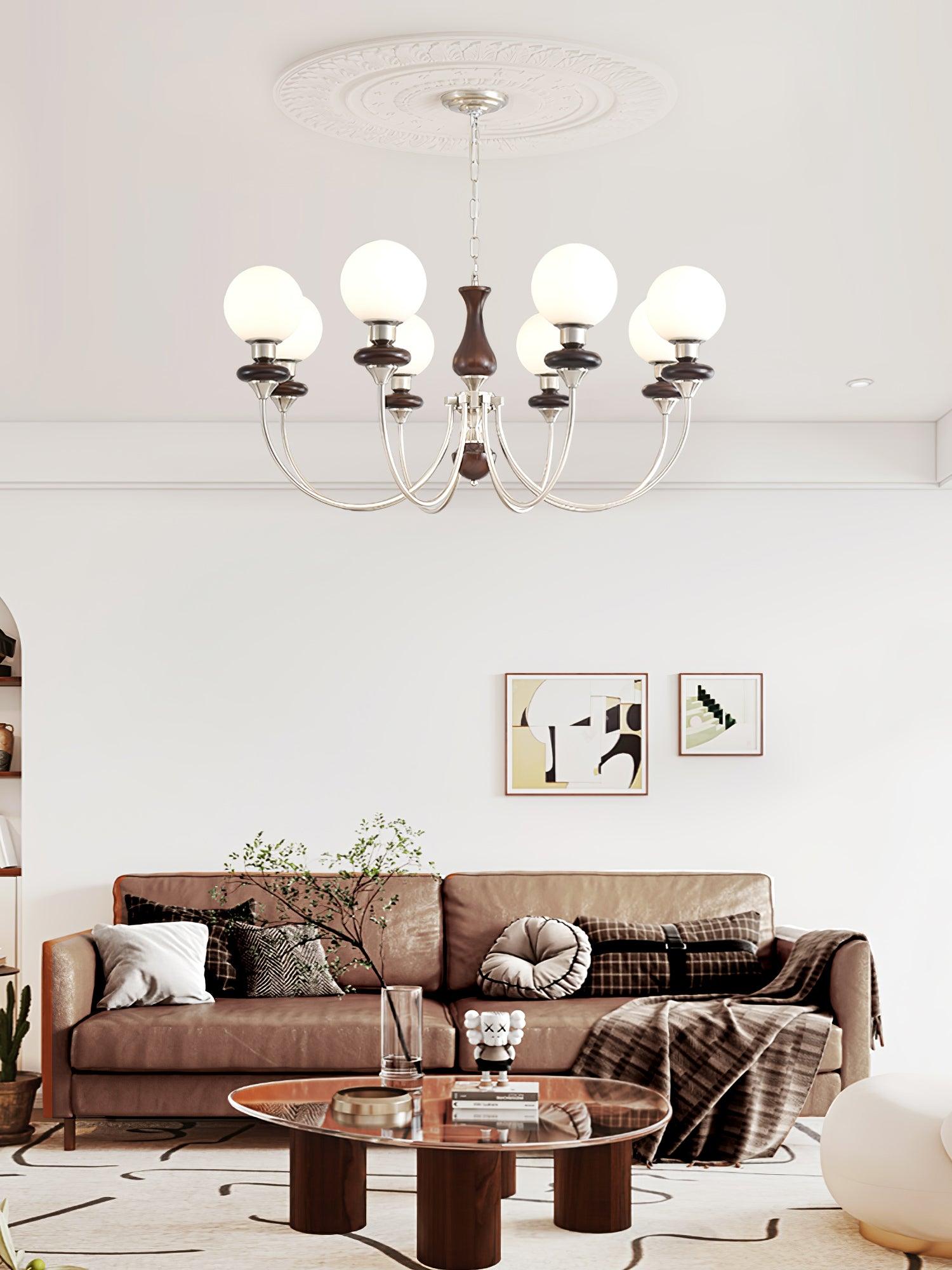 Lustra Chandelier Retro Brass Walnut Glass - Letslighting