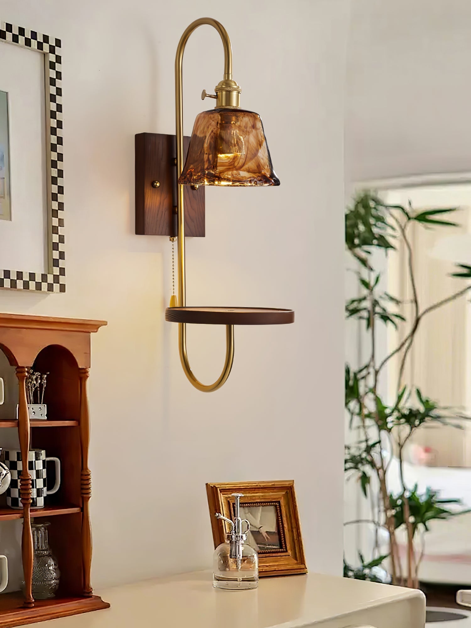 Altheus Nordic Art Shelf Walnut Wood Ceramics Sconce Wall lamp - Letslighting