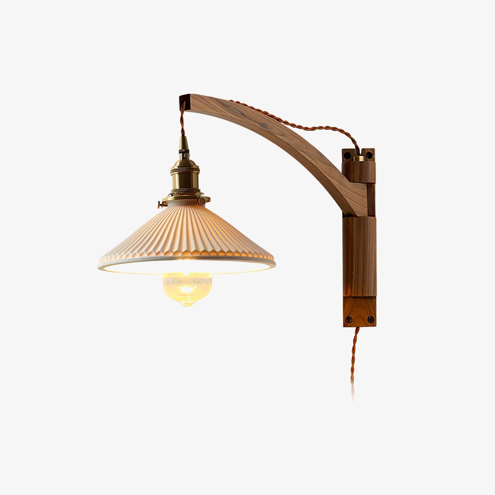 Illaee Nordic Art Swing Arm Walnut Ceramic Wall Light - Letslighting