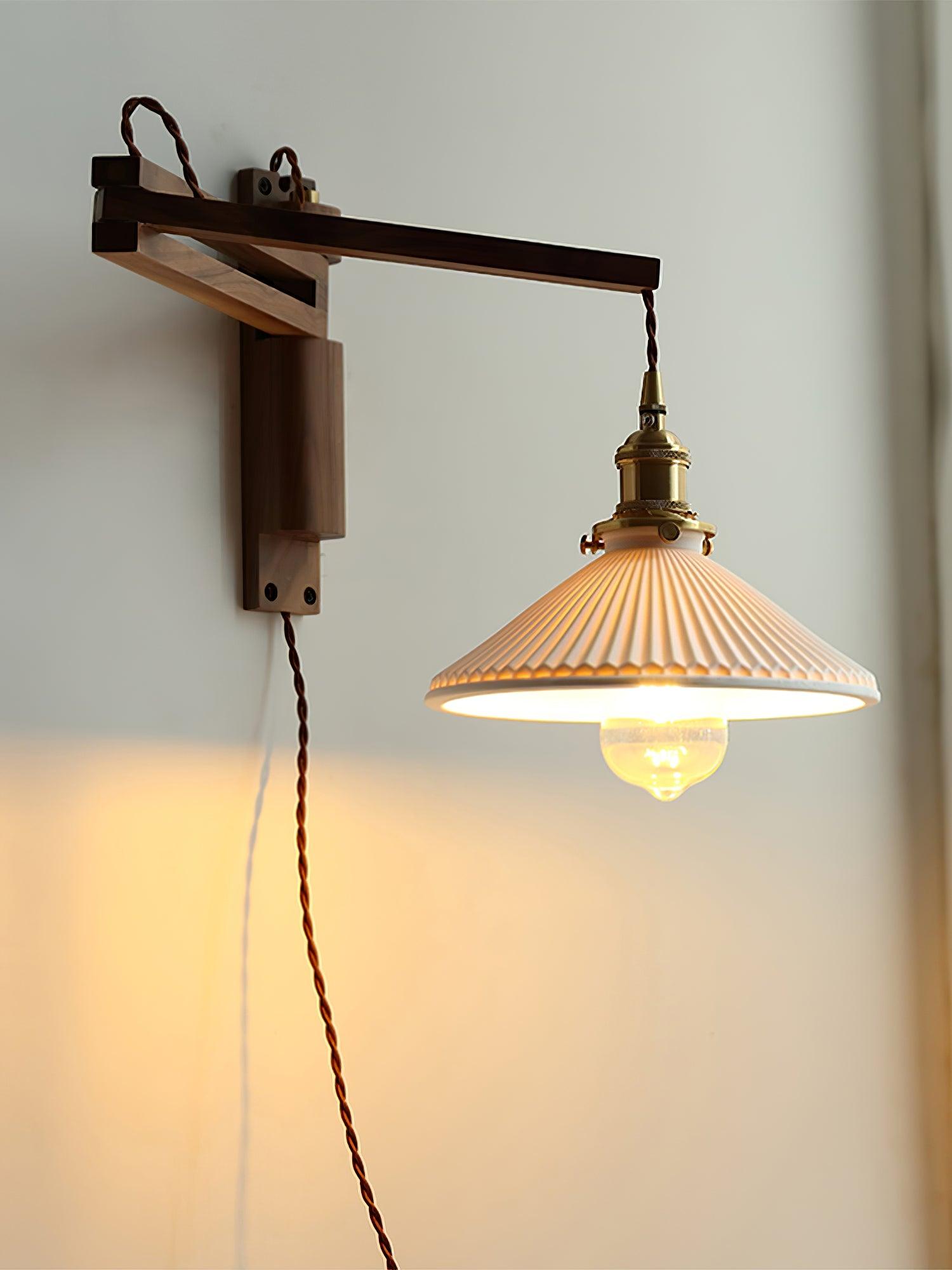 Orphaarae Nordic Art Swing Arm Walnut Ceramic Wall Lamp - Letslighting