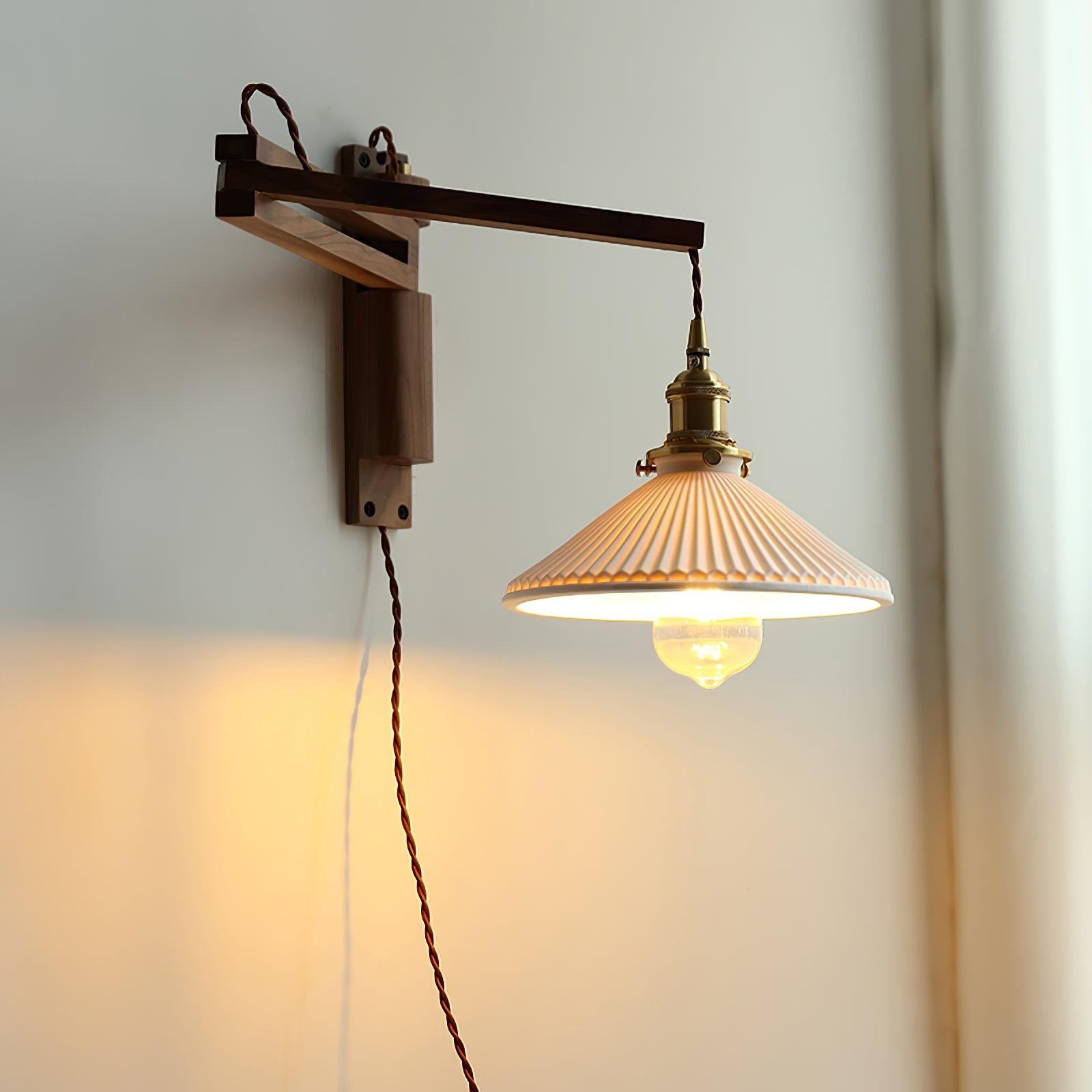 Orphaarae Nordic Art Swing Arm Walnut Ceramic Wall Lamp - Letslighting