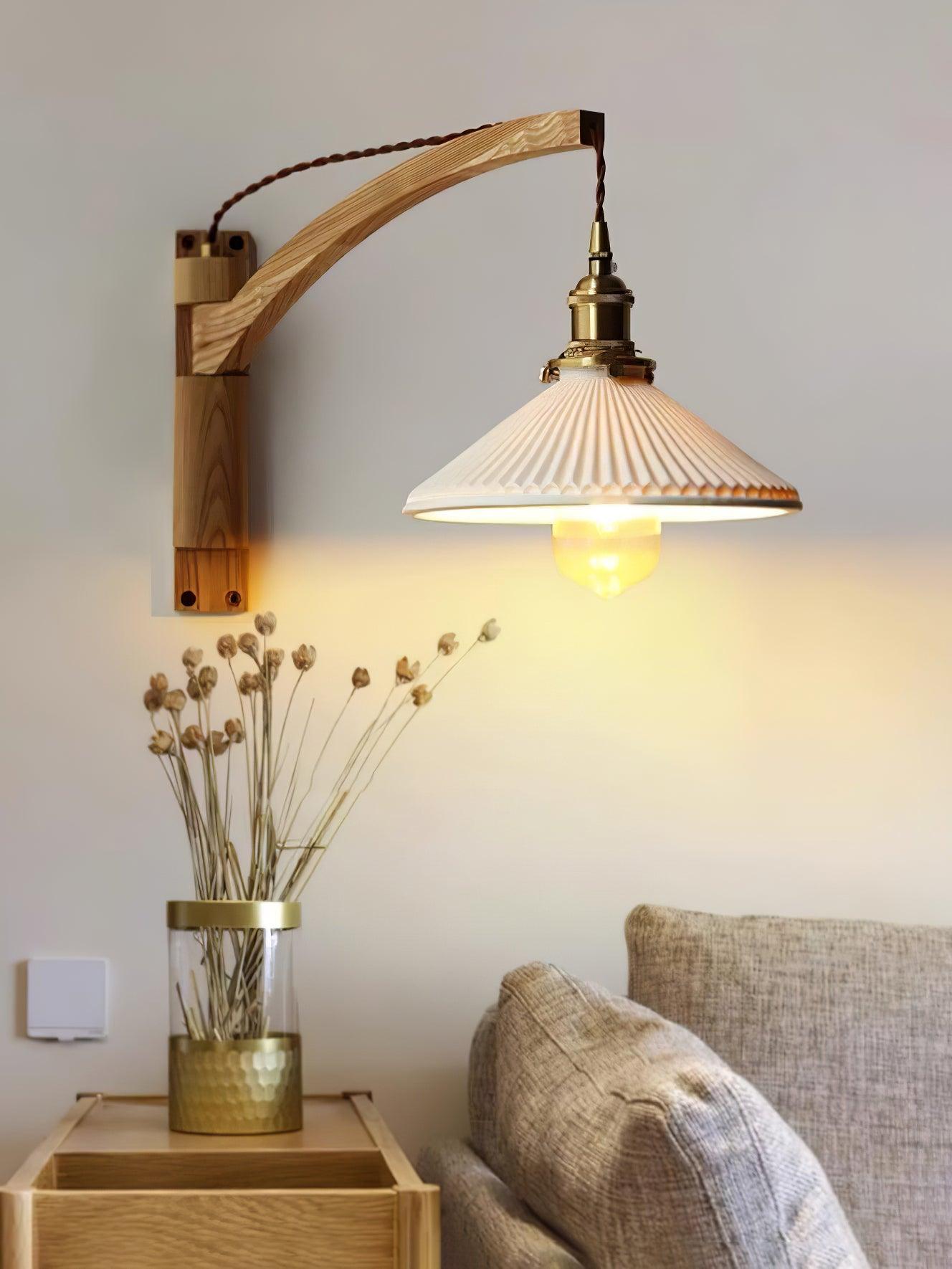 Orphaarae Nordic Art Swing Arm Walnut Ceramic Wall Lamp - Letslighting