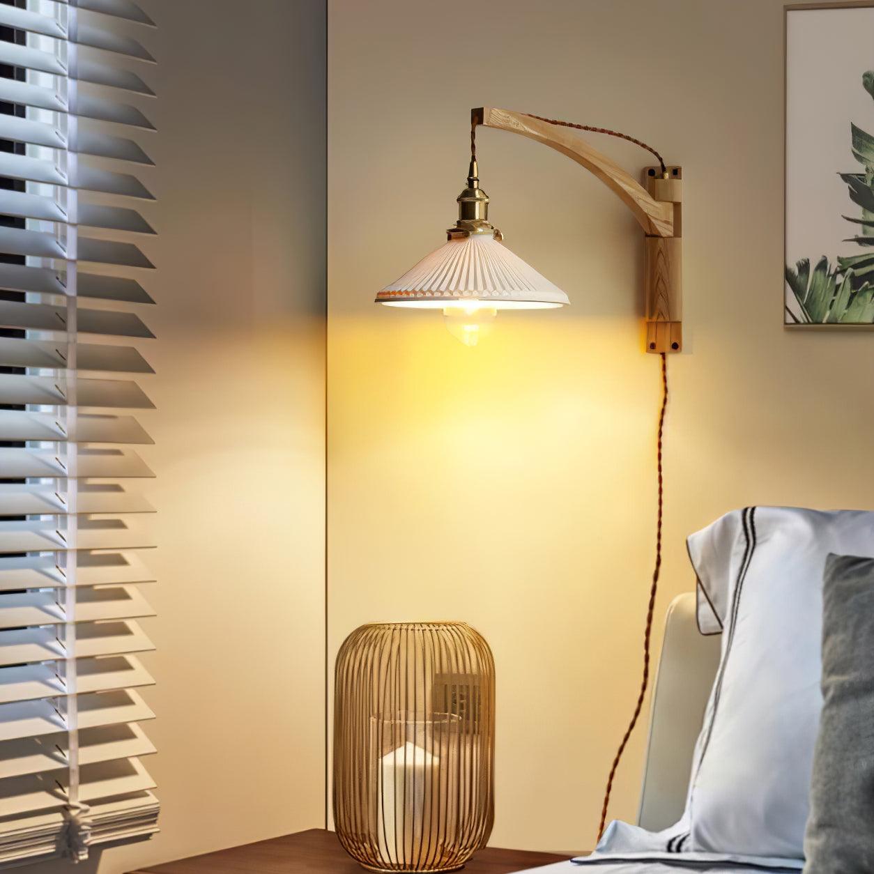 Orphaarae Nordic Art Swing Arm Walnut Ceramic Wall Lamp - Letslighting