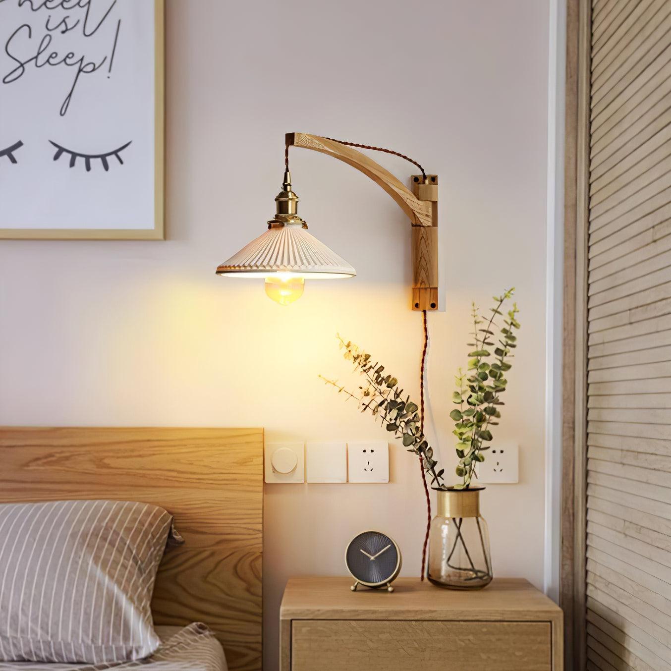Illaee Nordic Art Swing Arm Walnut Ceramic Wall Light - Letslighting