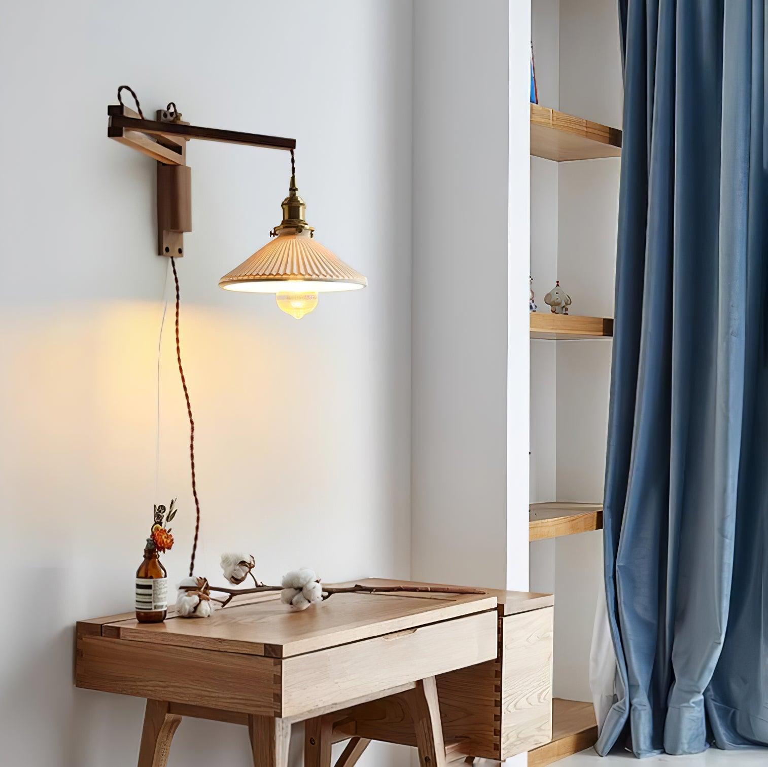 Illaee Nordic Art Swing Arm Walnut Ceramic Wall Light - Letslighting