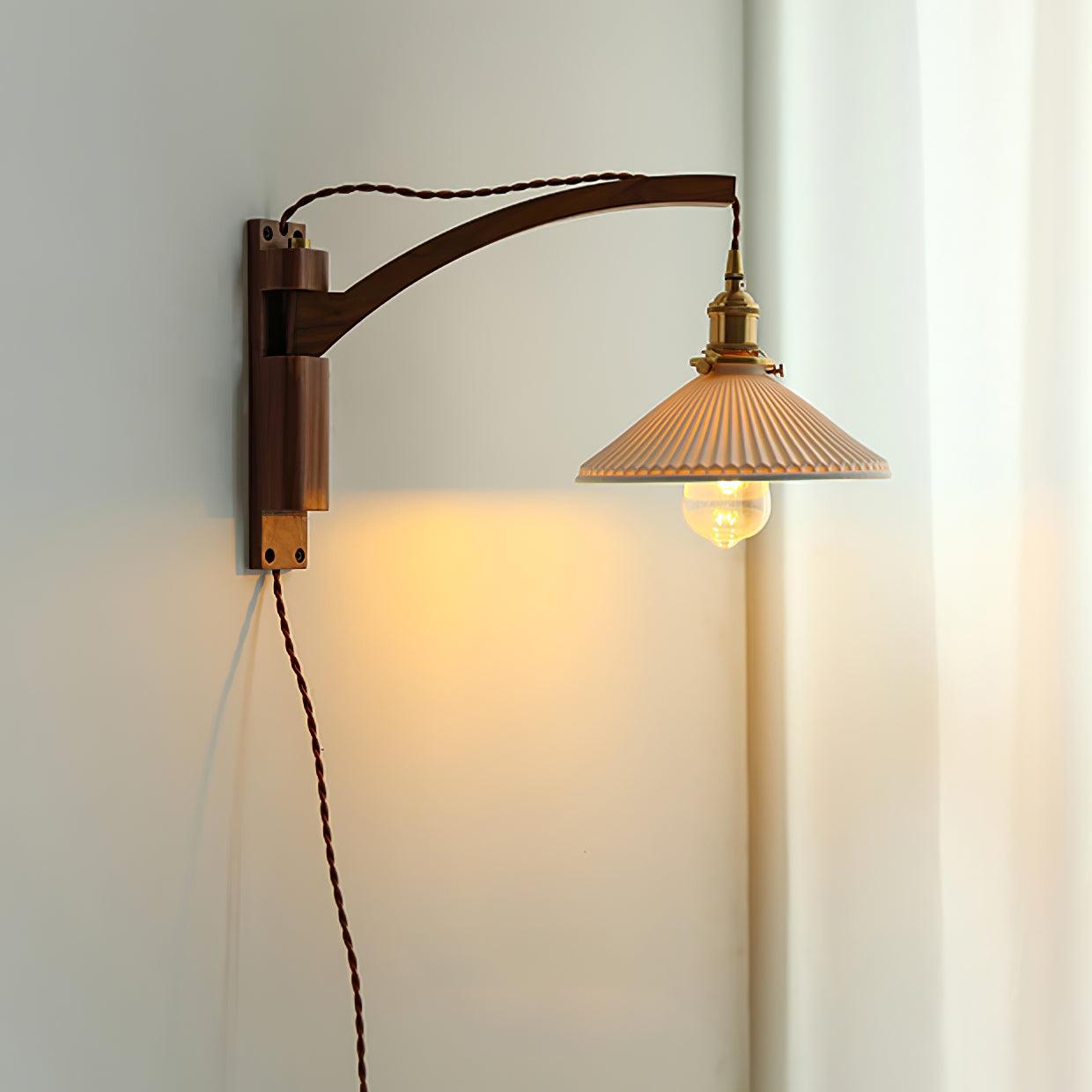 Illaee Nordic Art Swing Arm Walnut Ceramic Wall Light - Letslighting
