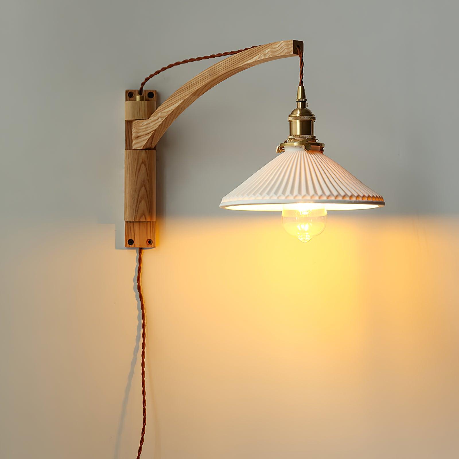 Illaee Nordic Art Swing Arm Walnut Ceramic Wall Light - Letslighting
