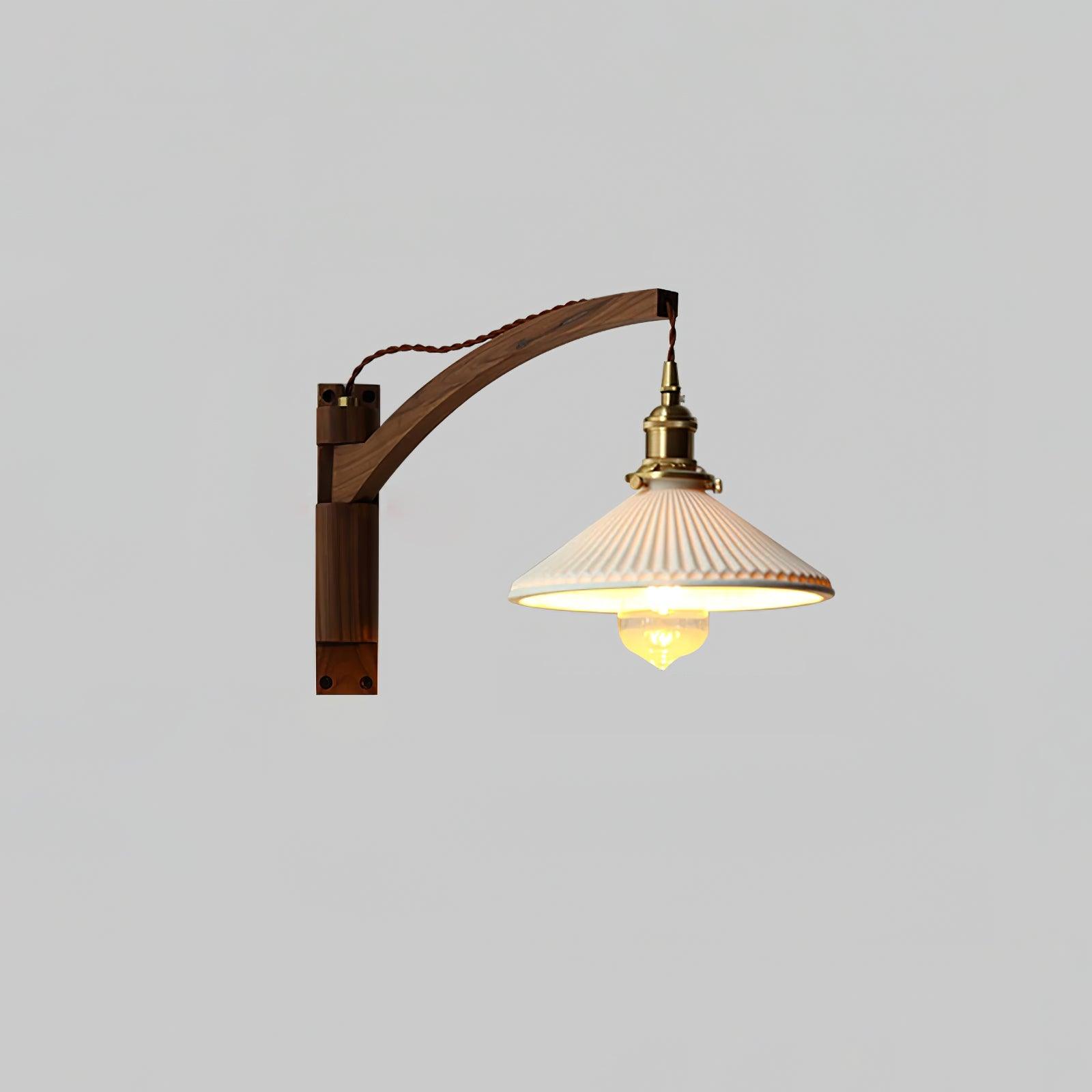 Orphaarae Nordic Art Swing Arm Walnut Ceramic Wall Lamp - Letslighting
