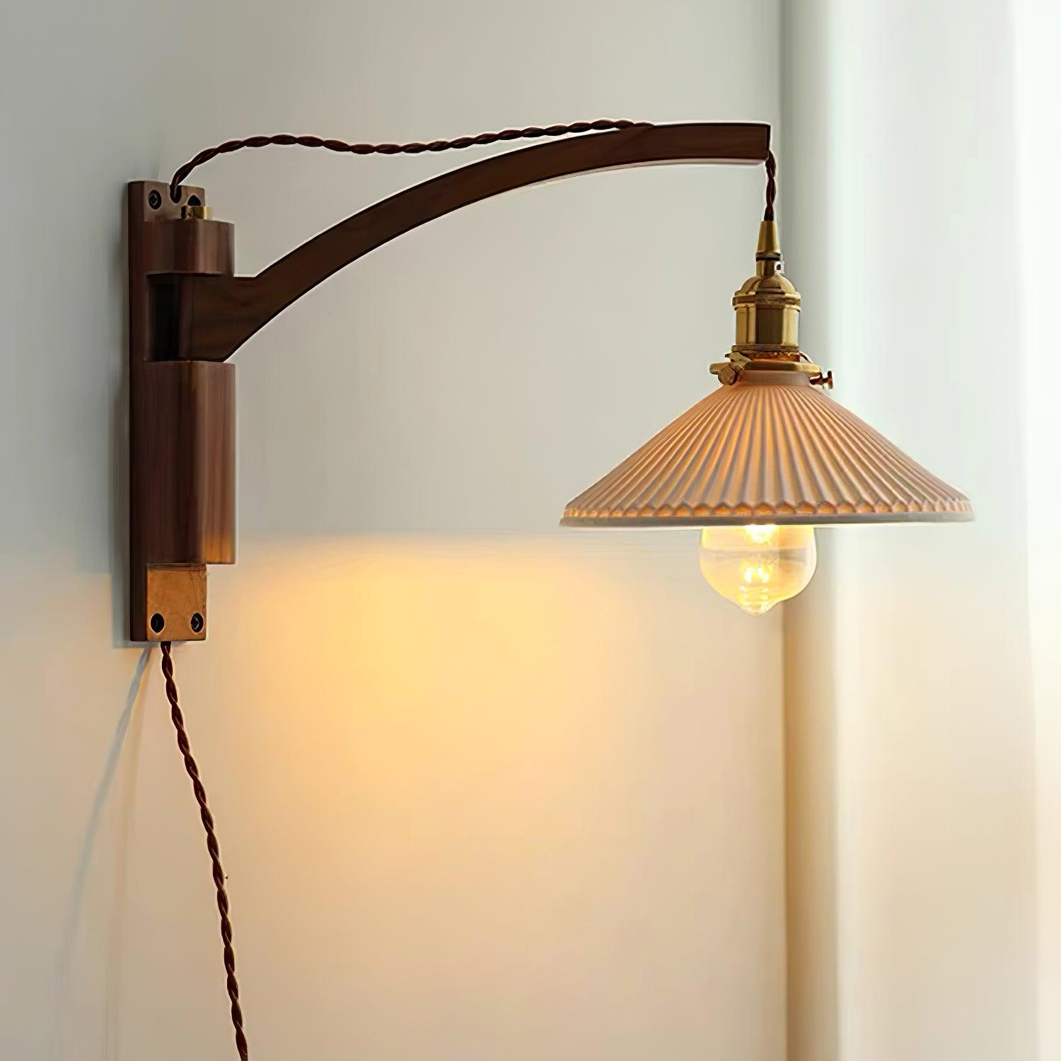 Illaee Nordic Art Swing Arm Walnut Ceramic Wall Light - Letslighting