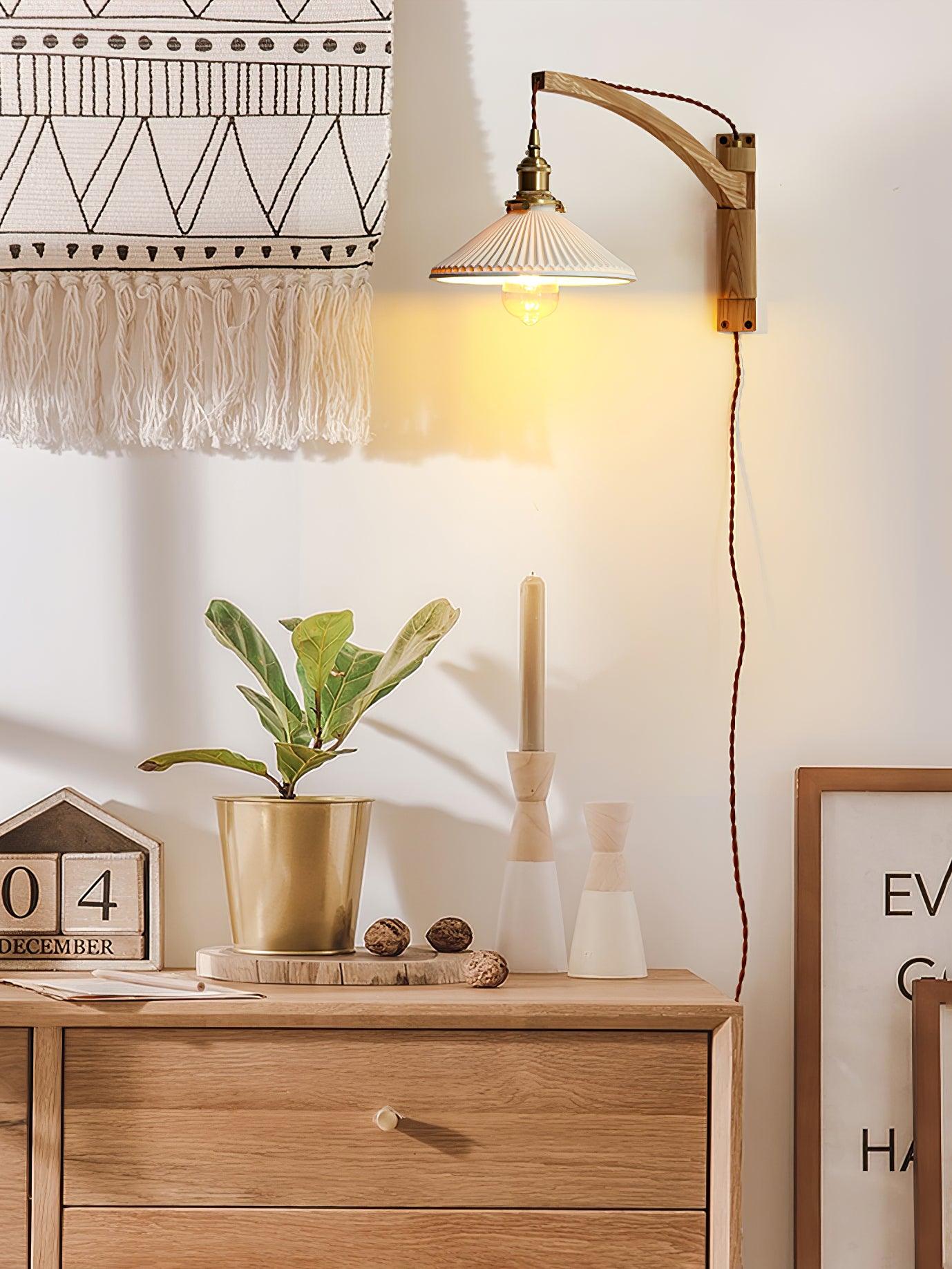 Illaee Nordic Art Swing Arm Walnut Ceramic Wall Light - Letslighting