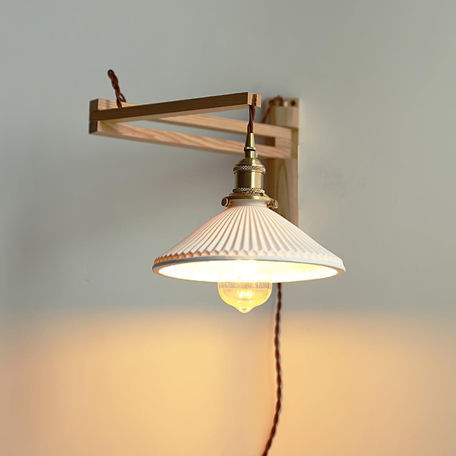 Orphaarae Nordic Art Swing Arm Walnut Ceramic Wall Lamp - Letslighting