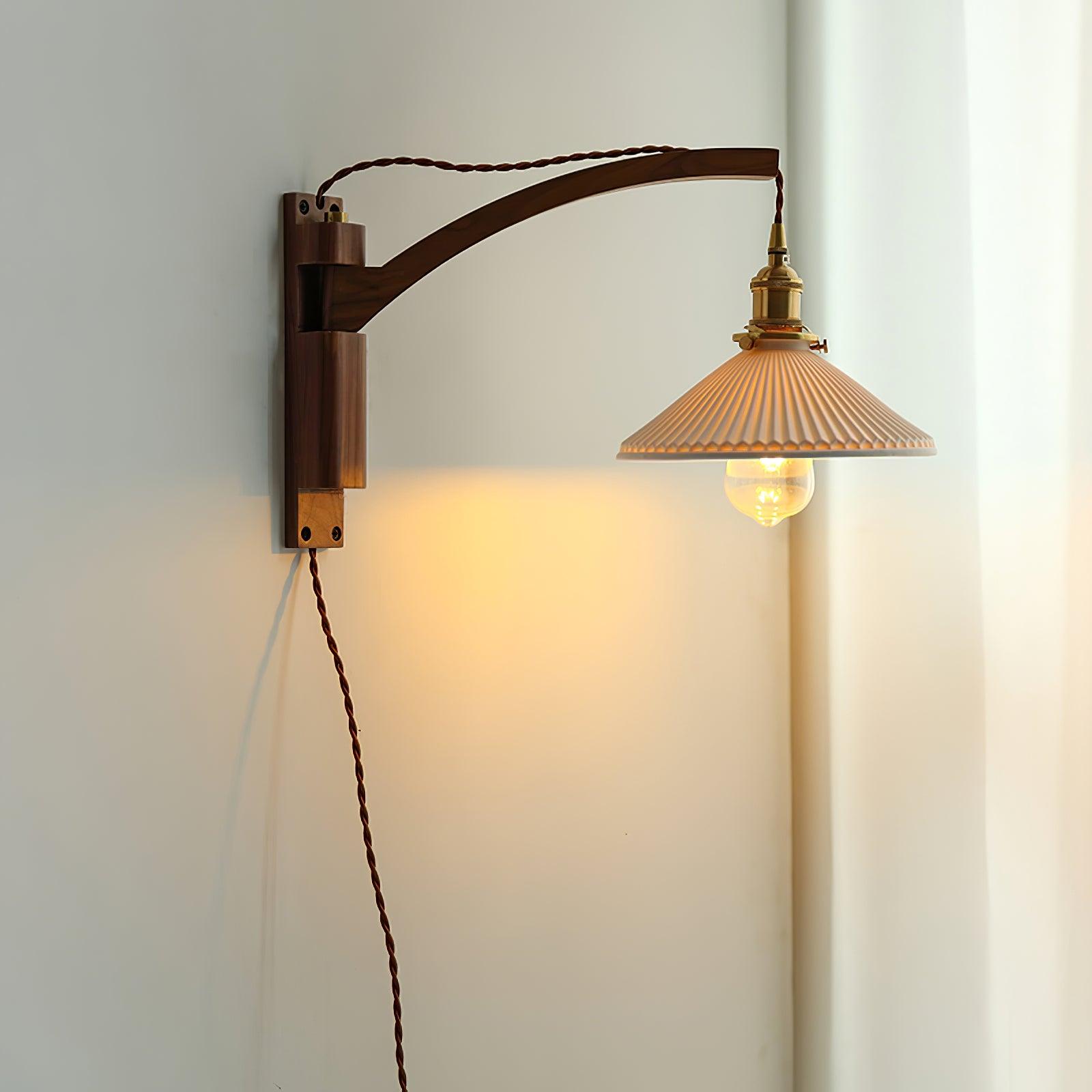 Orphaarae Nordic Art Swing Arm Walnut Ceramic Wall Lamp - Letslighting