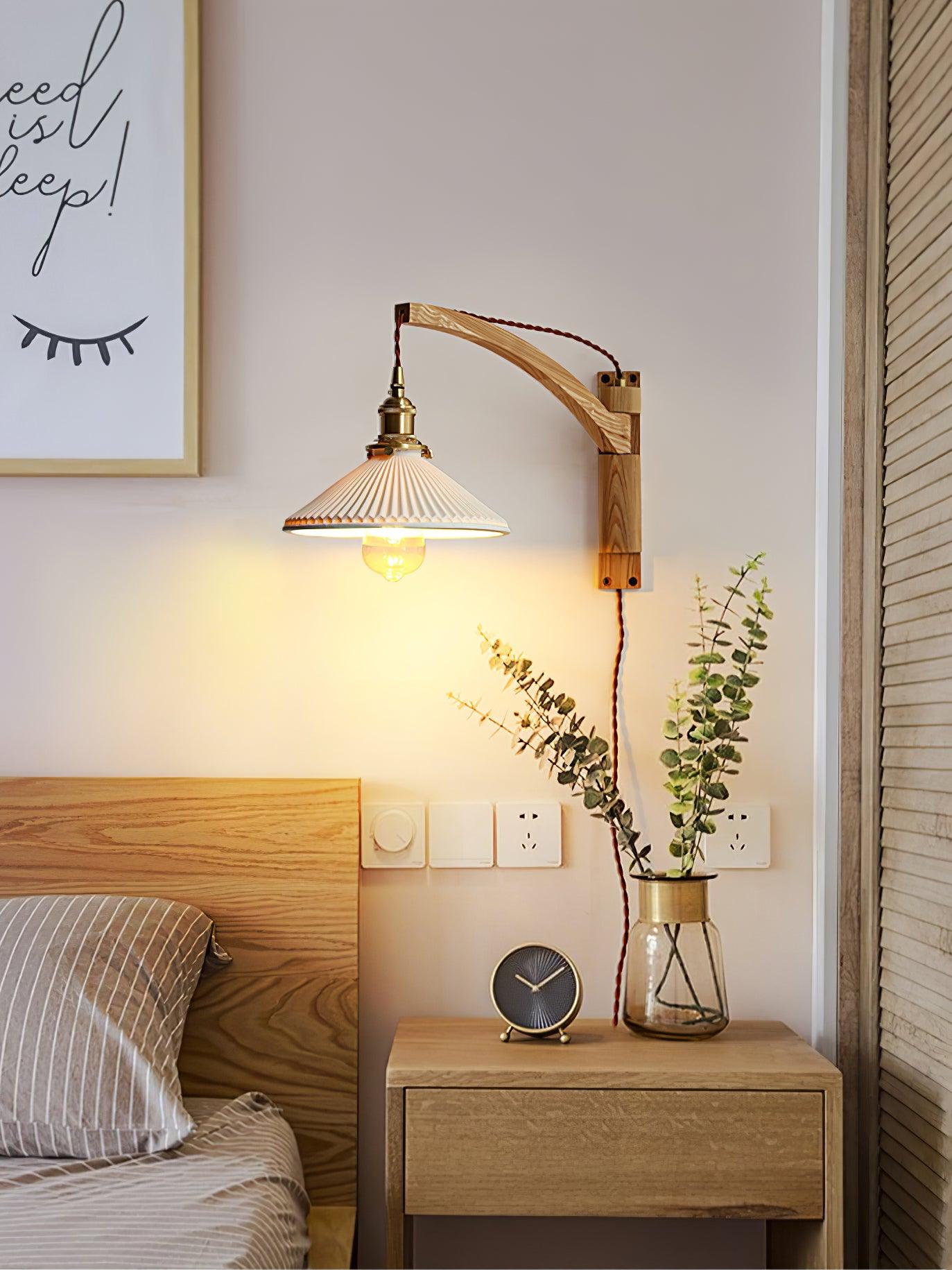 Illaee Nordic Art Swing Arm Walnut Ceramic Wall Light - Letslighting