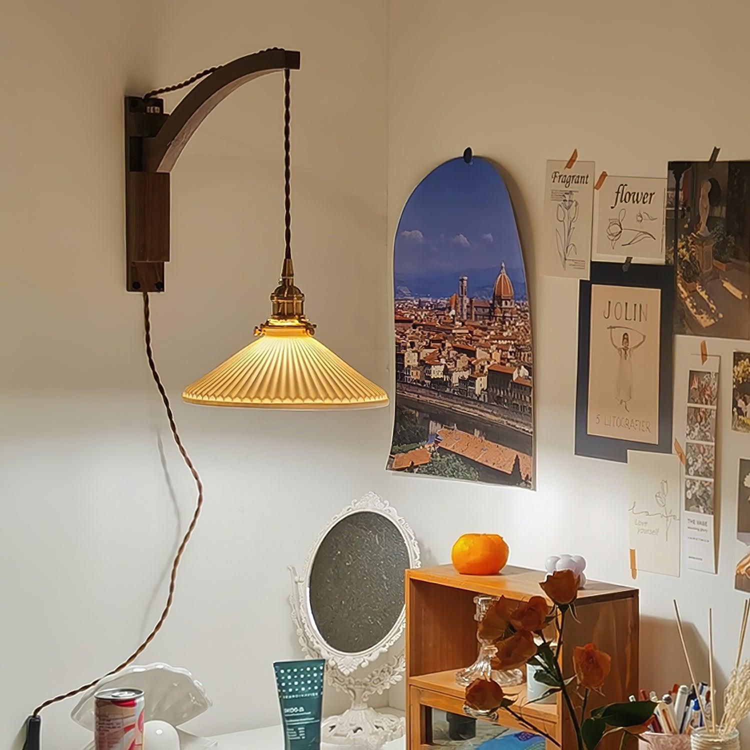 Illaee Nordic Art Swing Arm Walnut Ceramic Wall Light - Letslighting