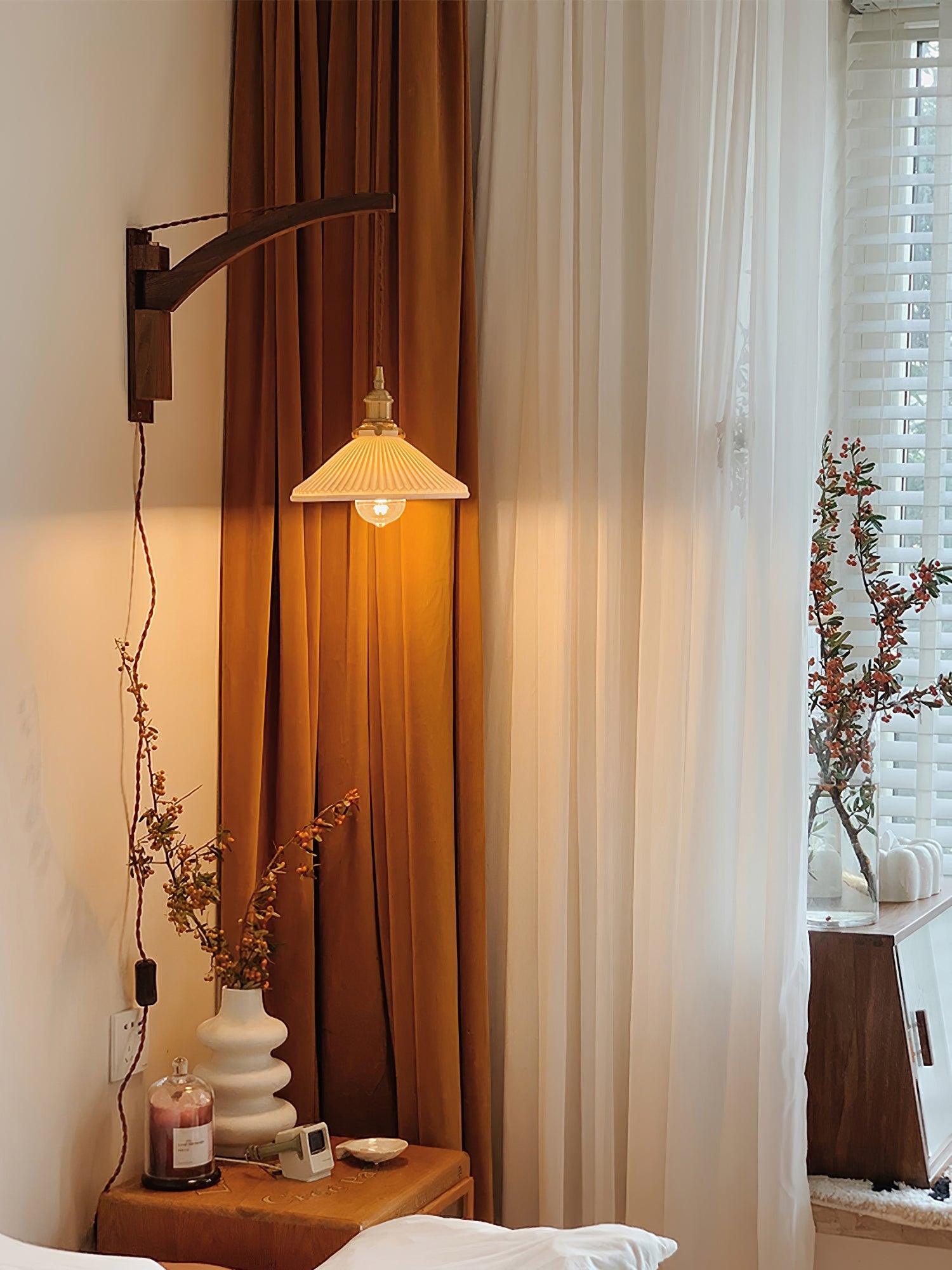 Illaee Nordic Art Swing Arm Walnut Ceramic Wall Light - Letslighting