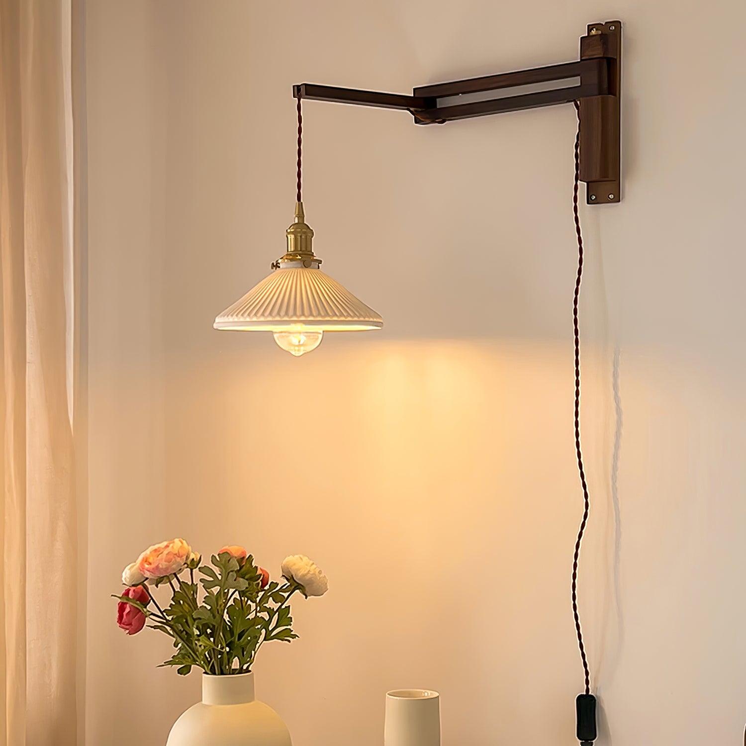 Illaee Nordic Art Swing Arm Walnut Ceramic Wall Light - Letslighting