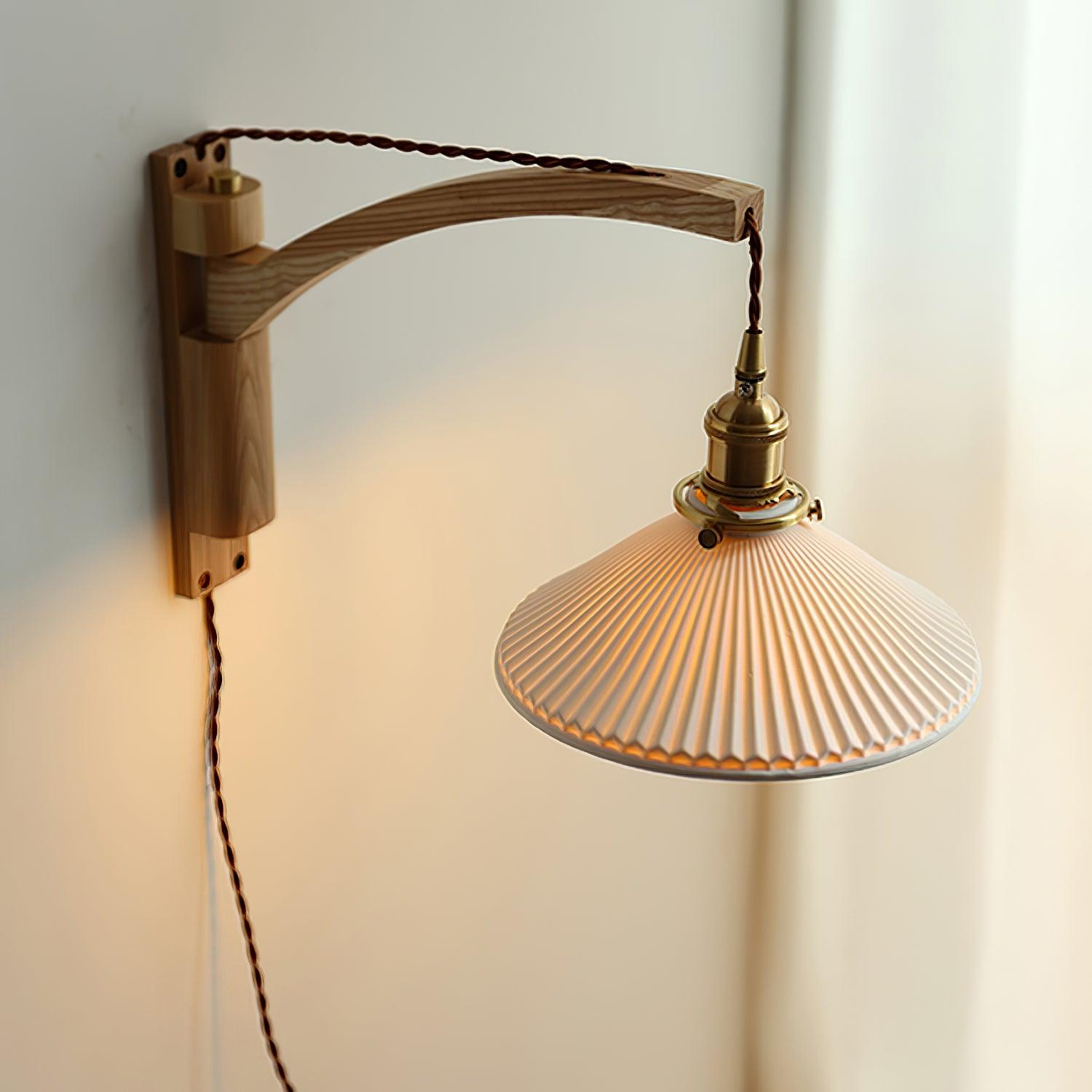 Illaee Nordic Art Swing Arm Walnut Ceramic Wall Light - Letslighting