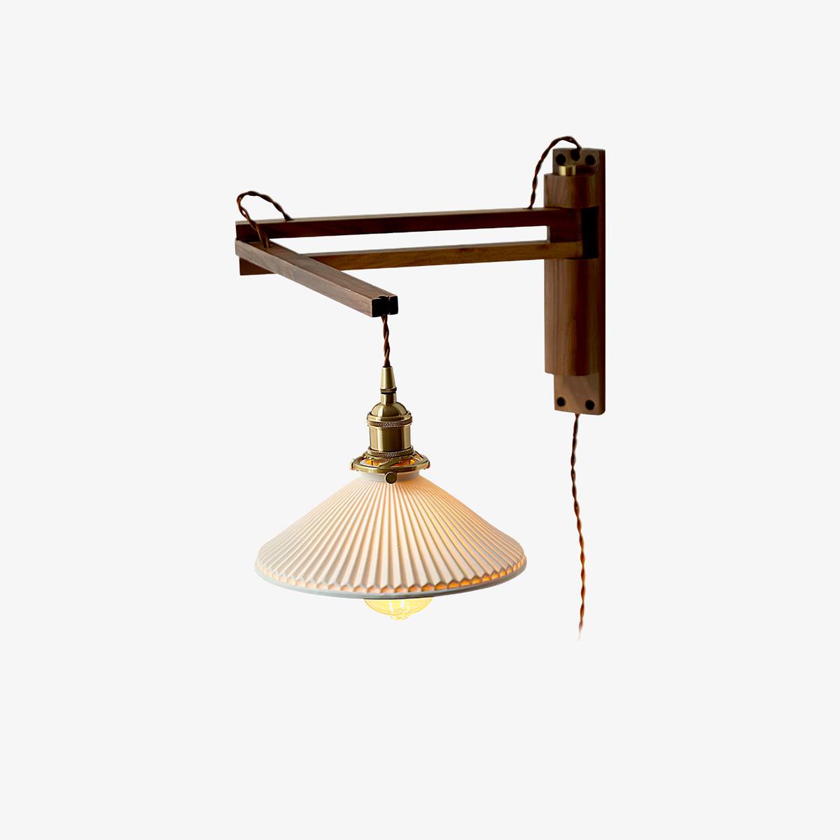 Orphaarae Nordic Art Swing Arm Walnut Ceramic Wall Lamp - Letslighting