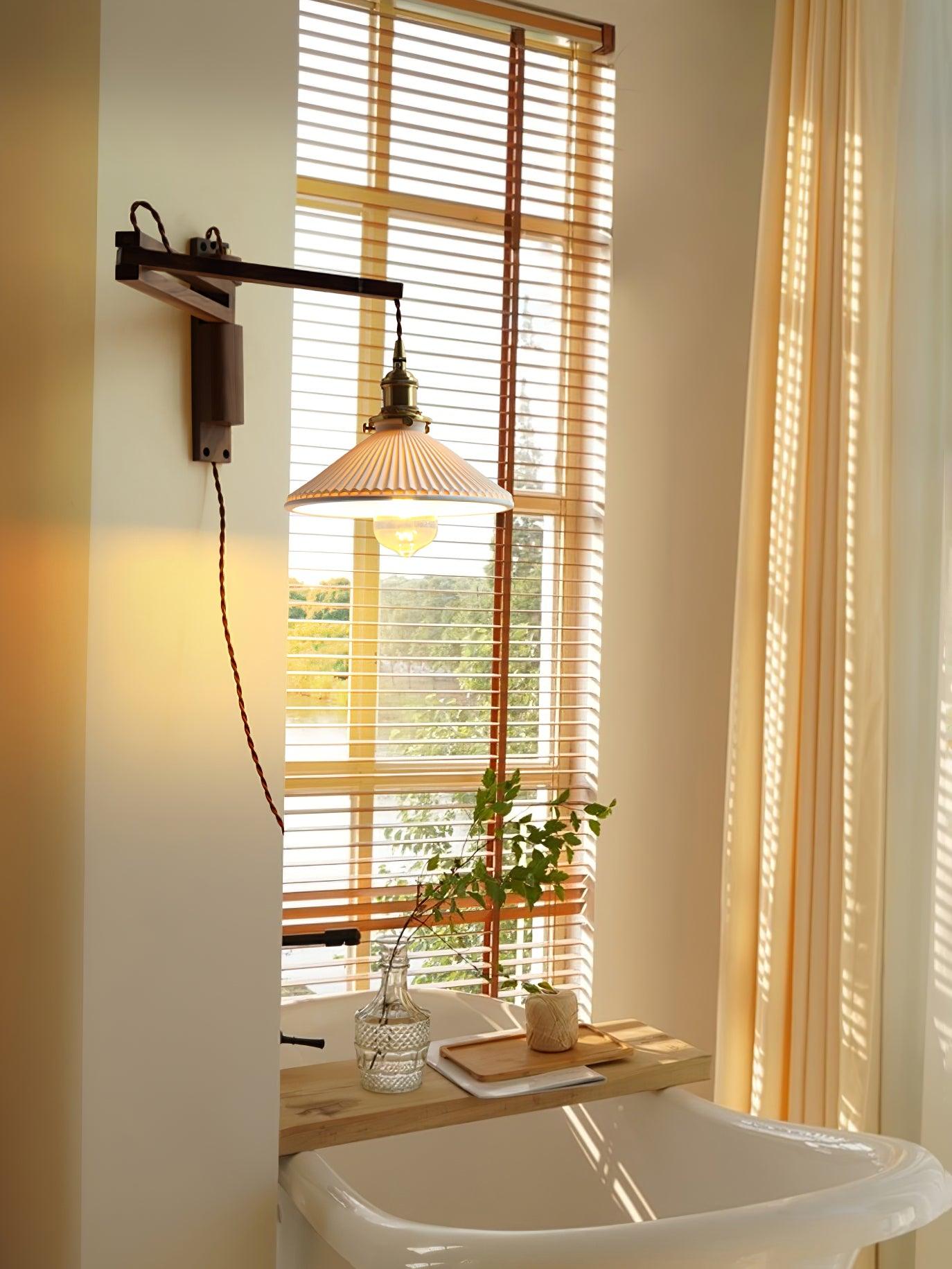 Illaee Nordic Art Swing Arm Walnut Ceramic Wall Light - Letslighting