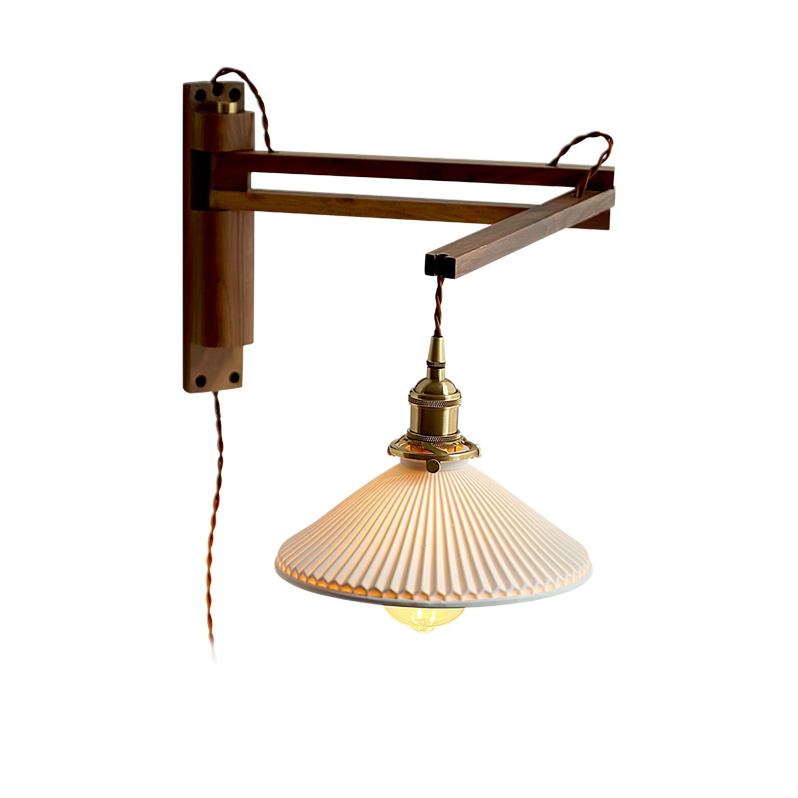 Orphaarae Nordic Art Swing Arm Walnut Ceramic Wall Lamp - Letslighting