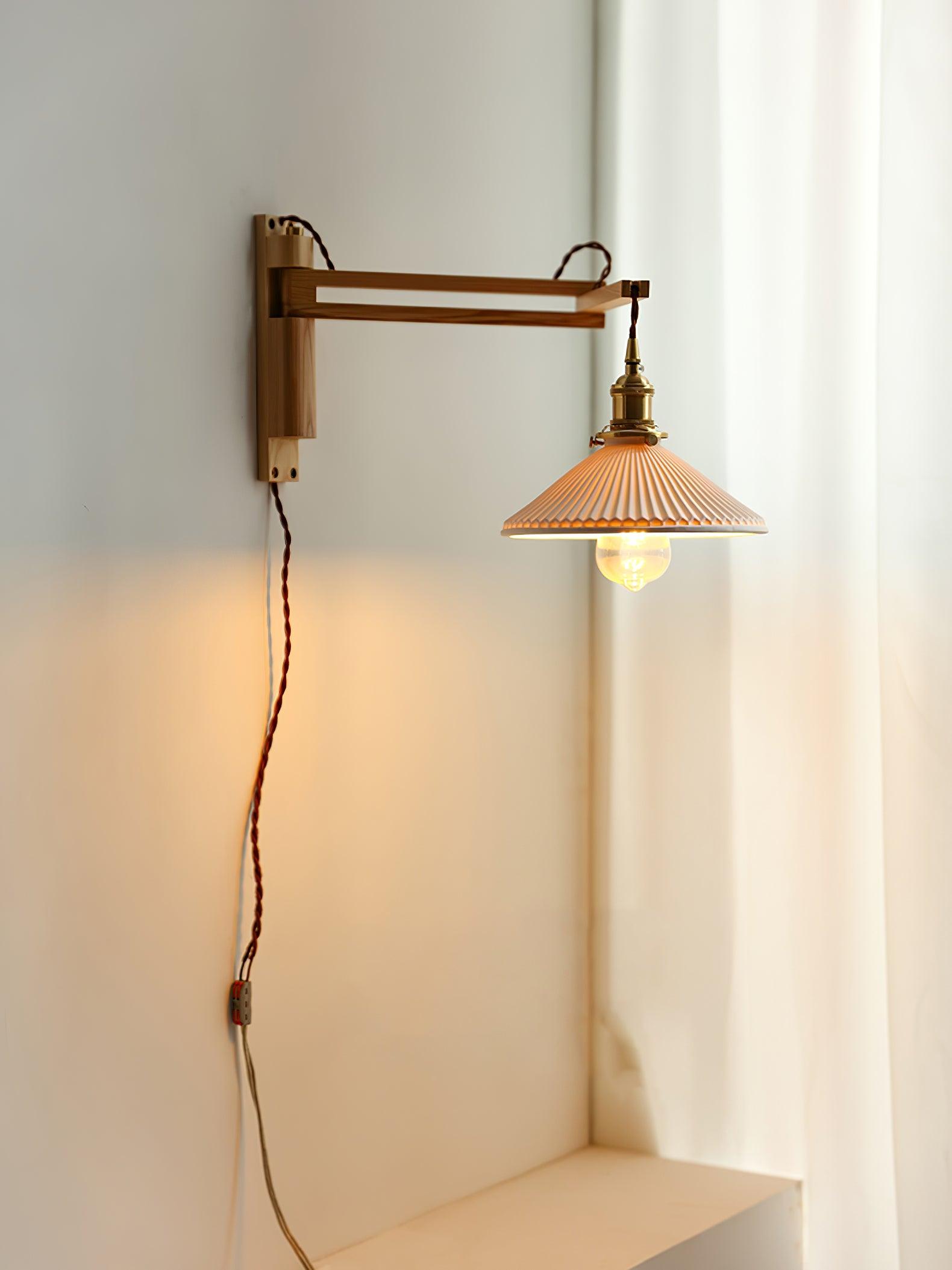 Illaee Nordic Art Swing Arm Walnut Ceramic Wall Light - Letslighting