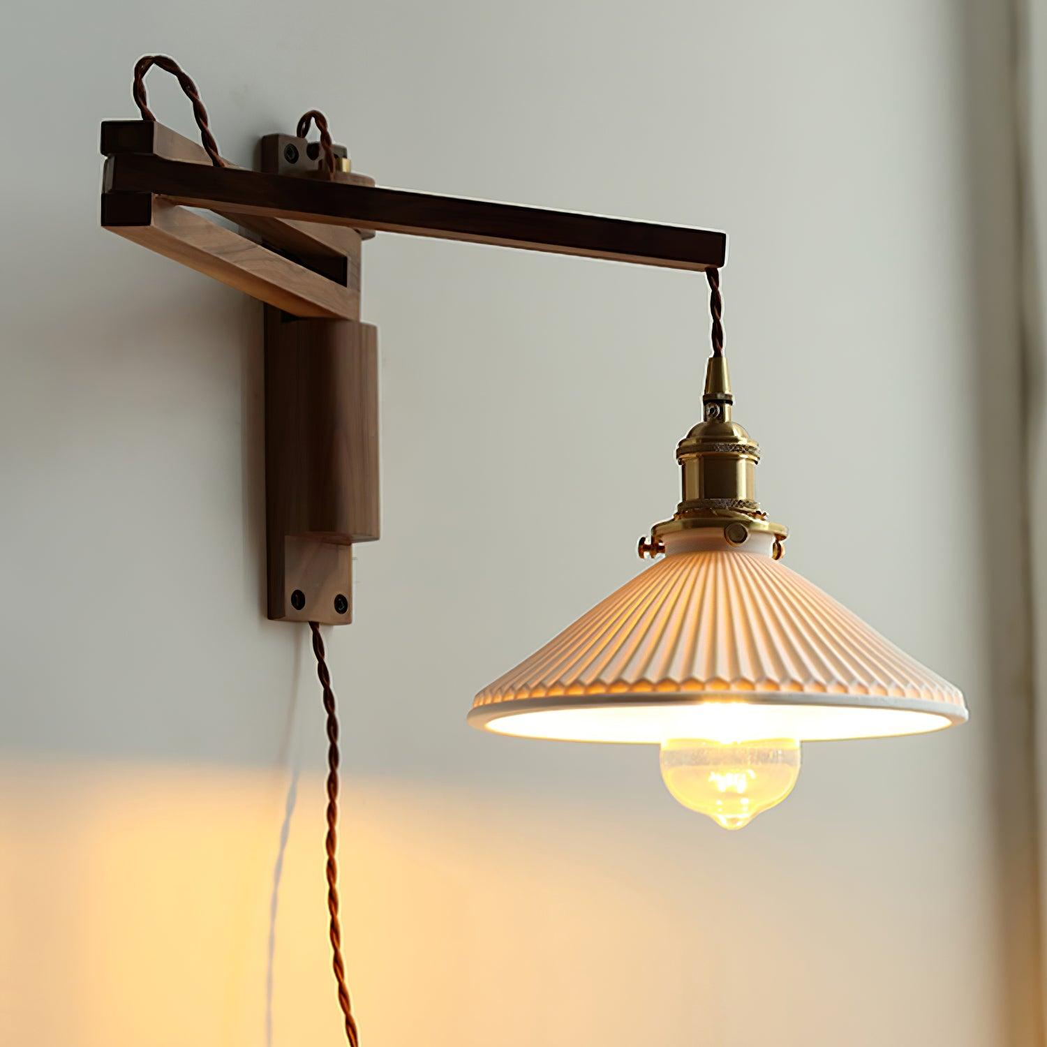 Illaee Nordic Art Swing Arm Walnut Ceramic Wall Light - Letslighting