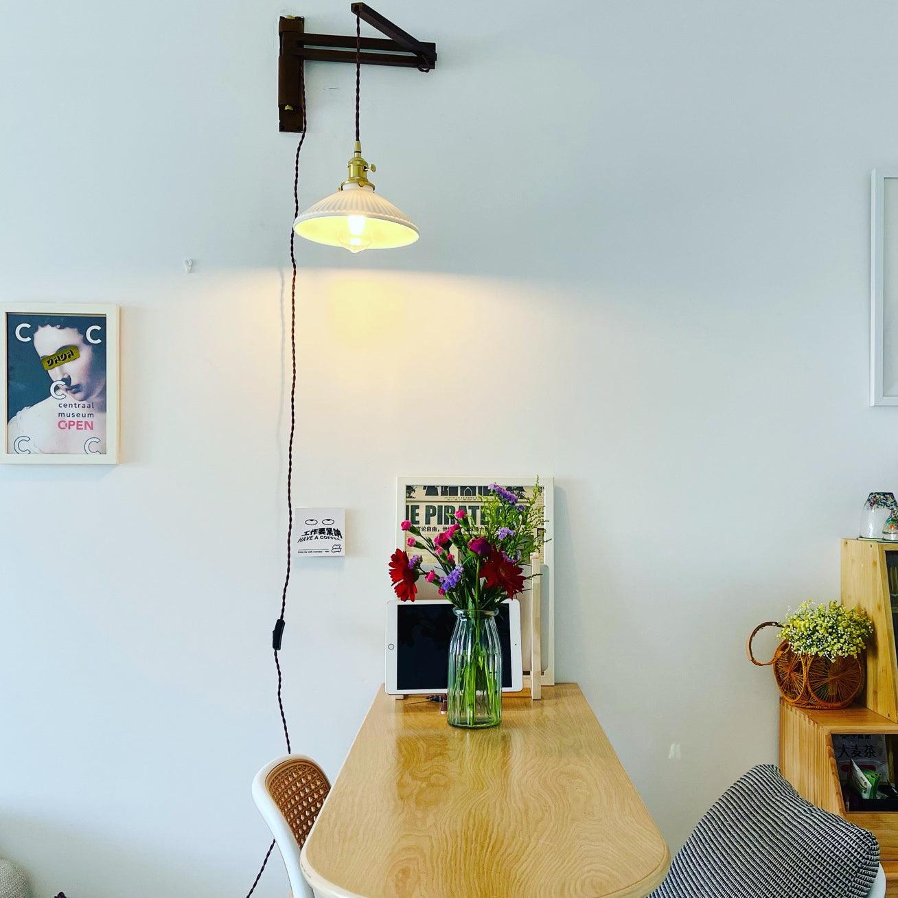 Lyphaia Nordic Art Telescopic Walnut Ceramic Wooden Wall Lamp - Letslighting