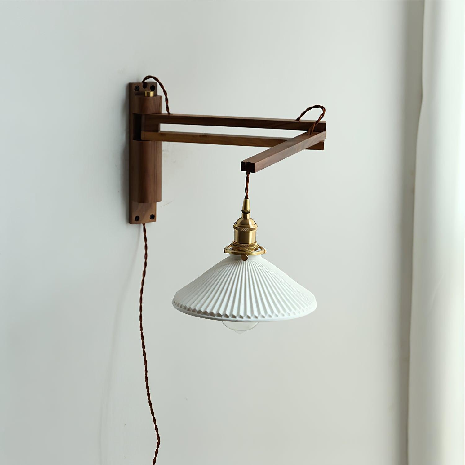 Lyphaia Nordic Art Telescopic Walnut Ceramic Wooden Wall Lamp - Letslighting