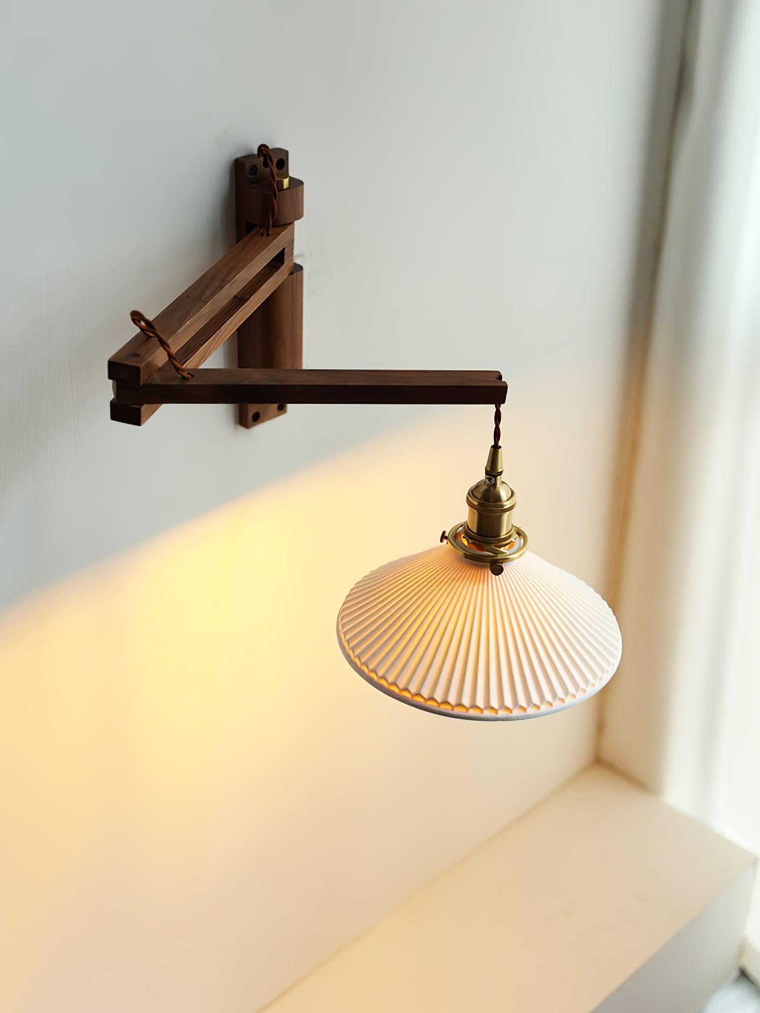 Lyphaia Nordic Art Telescopic Walnut Ceramic Wooden Wall Lamp - Letslighting