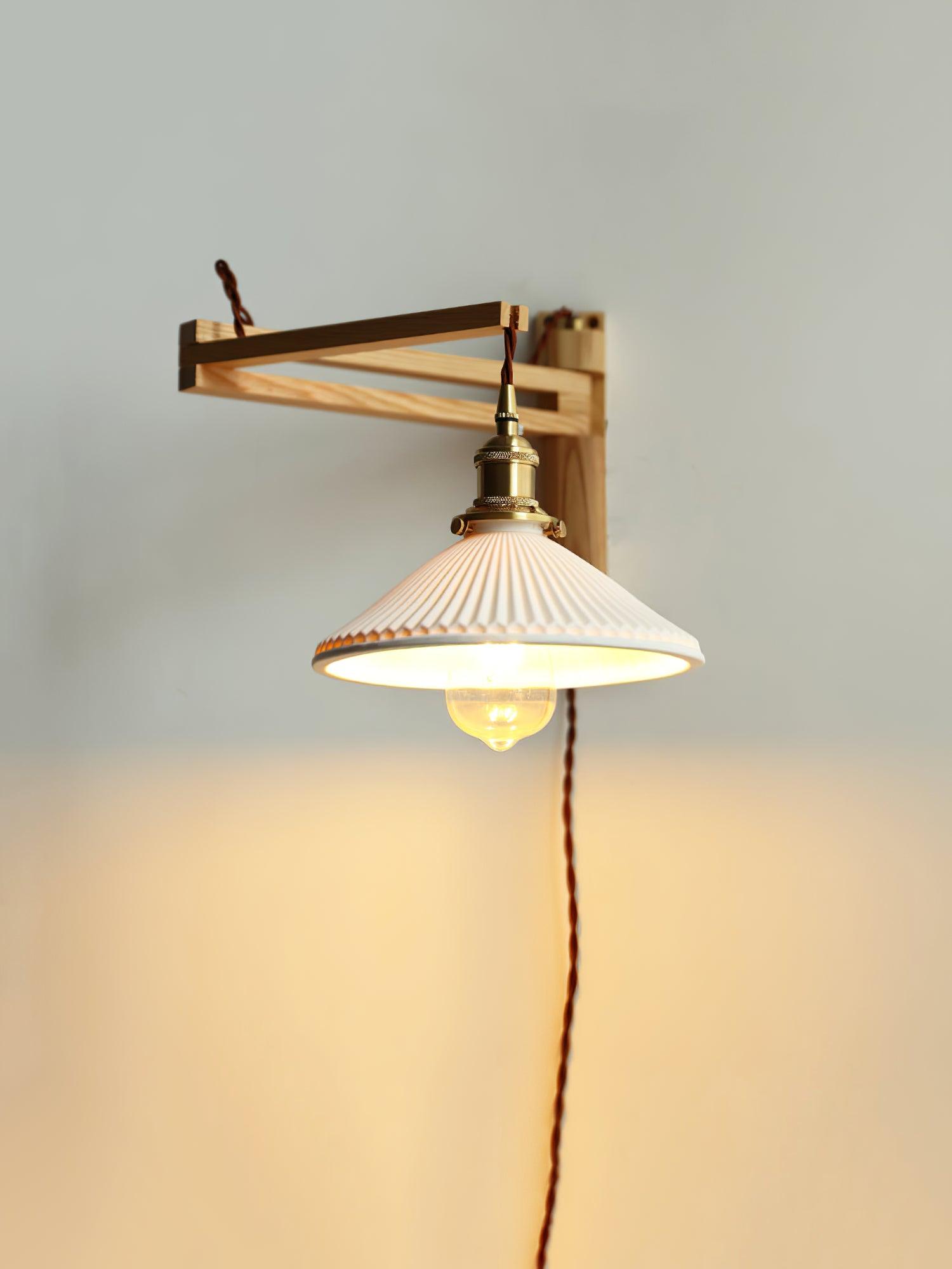 Lyphaia Nordic Art Telescopic Walnut Ceramic Wooden Wall Lamp - Letslighting
