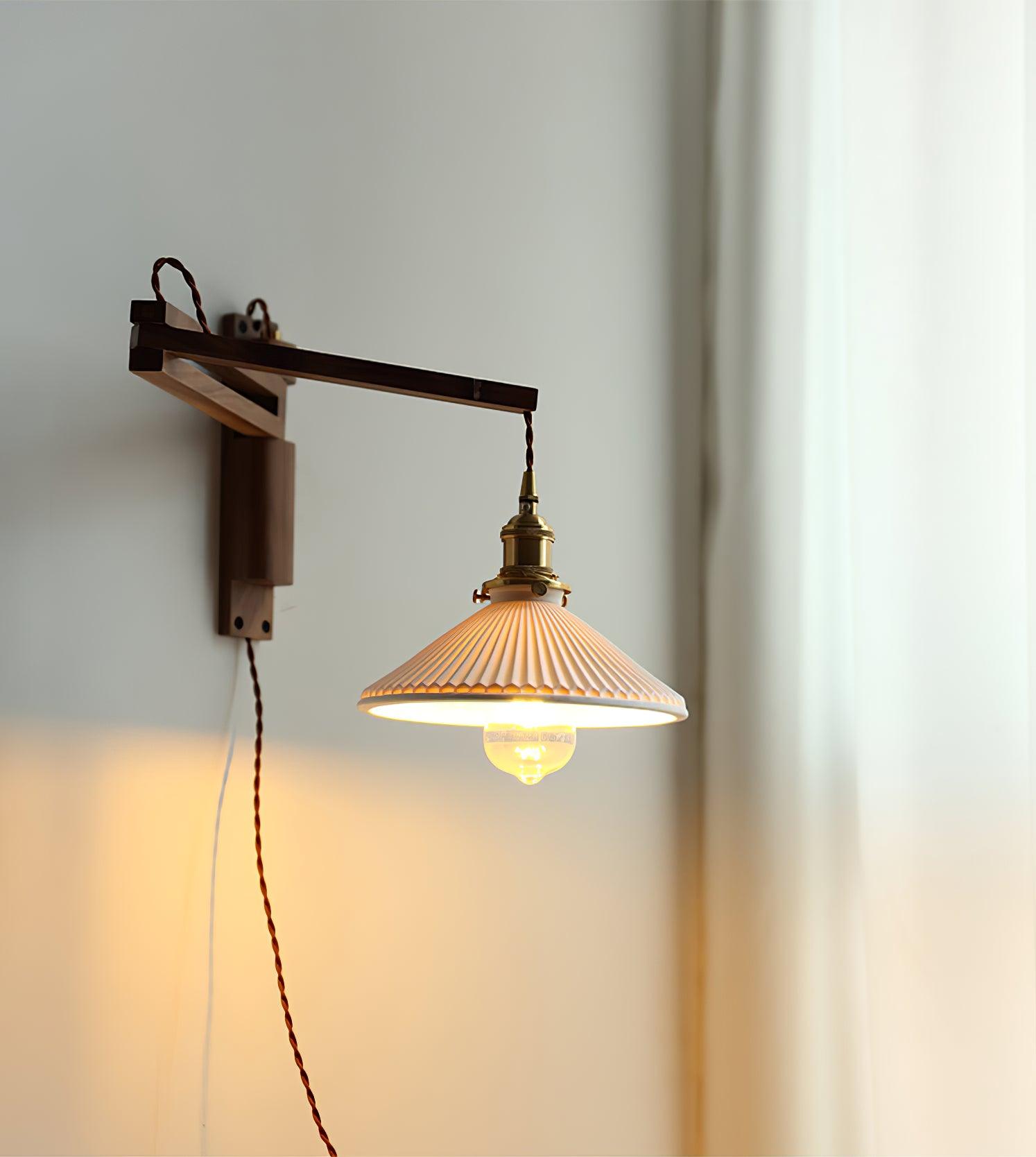 Lyphaia Nordic Art Telescopic Walnut Ceramic Wooden Wall Lamp - Letslighting