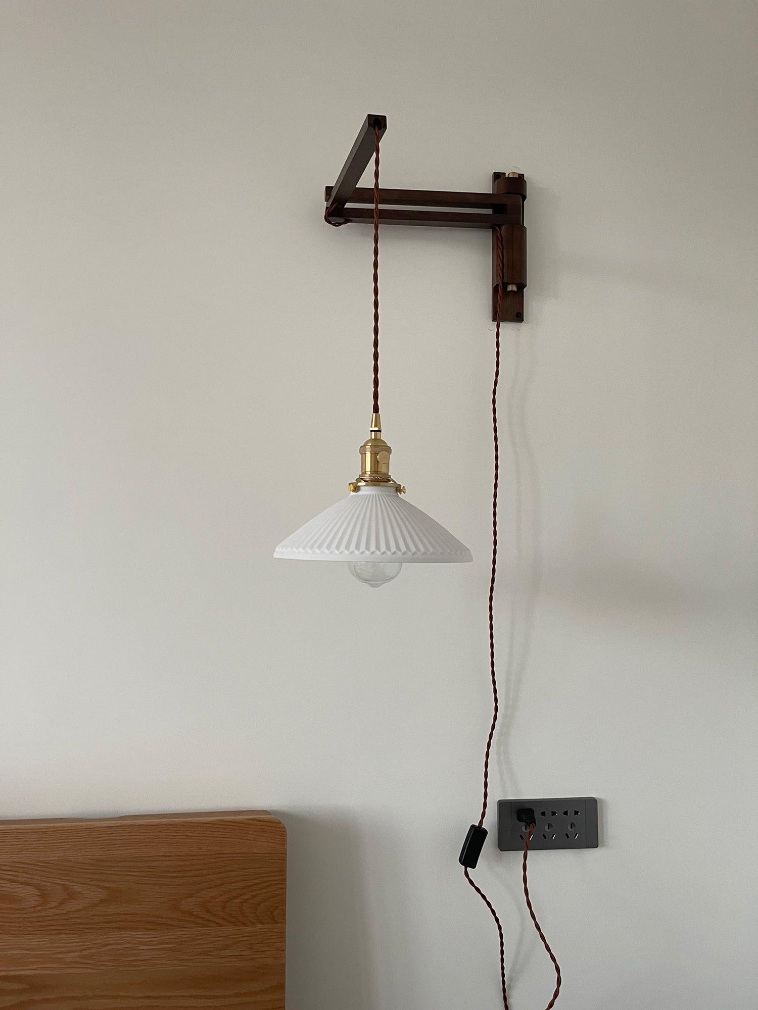 Lyphaia Nordic Art Telescopic Walnut Ceramic Wooden Wall Lamp - Letslighting