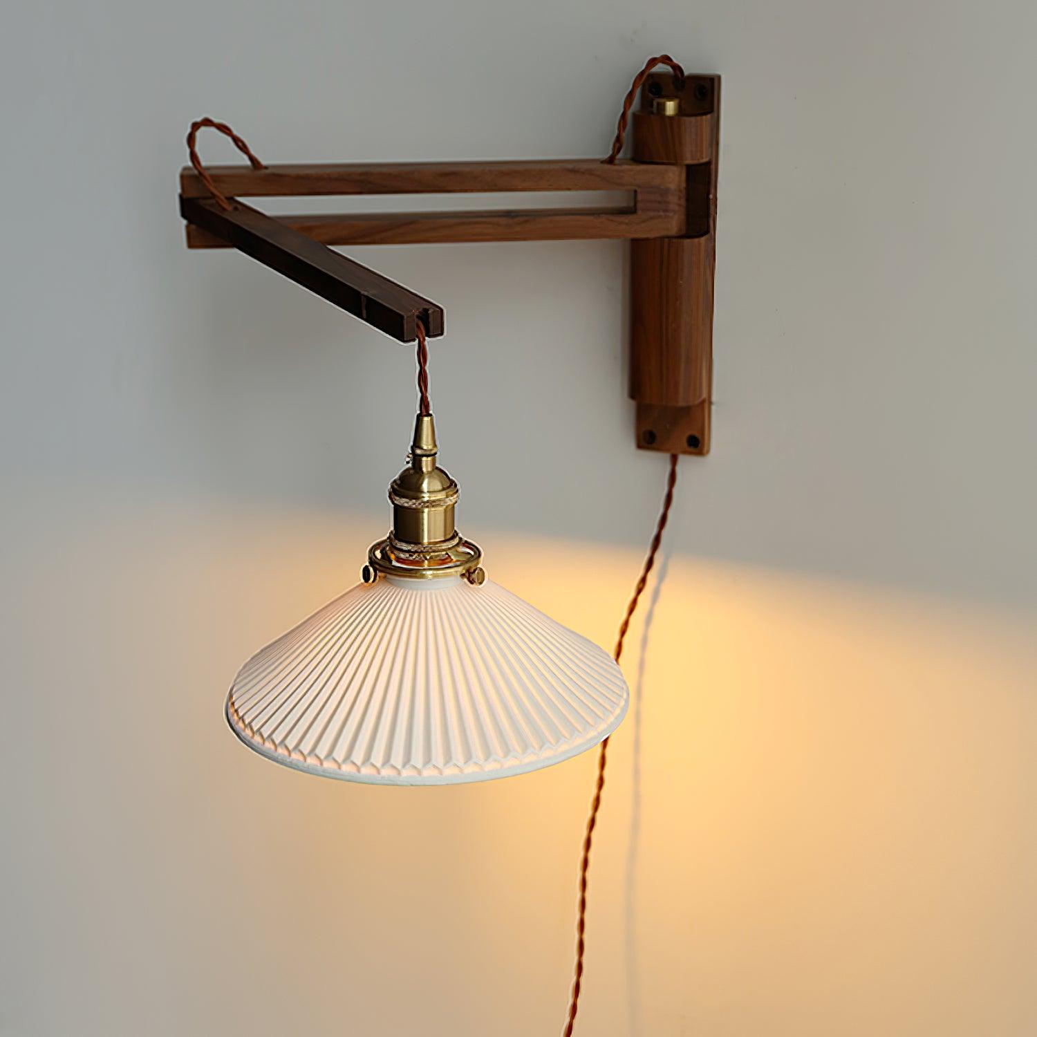 Lyphaia Nordic Art Telescopic Walnut Ceramic Wooden Wall Lamp - Letslighting