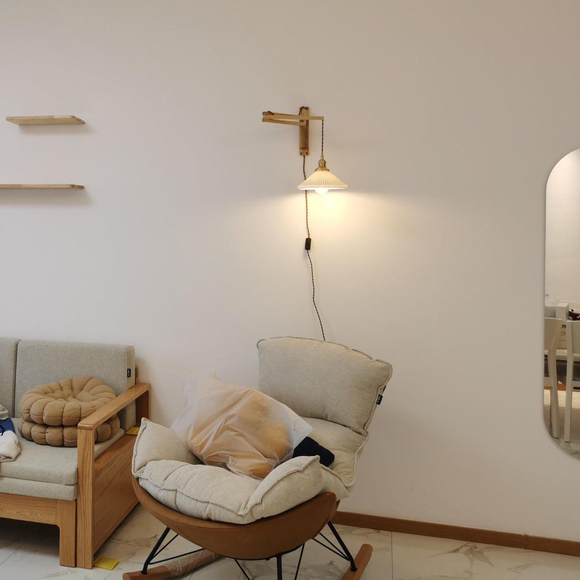 Lyphaia Nordic Art Telescopic Walnut Ceramic Wooden Wall Lamp - Letslighting