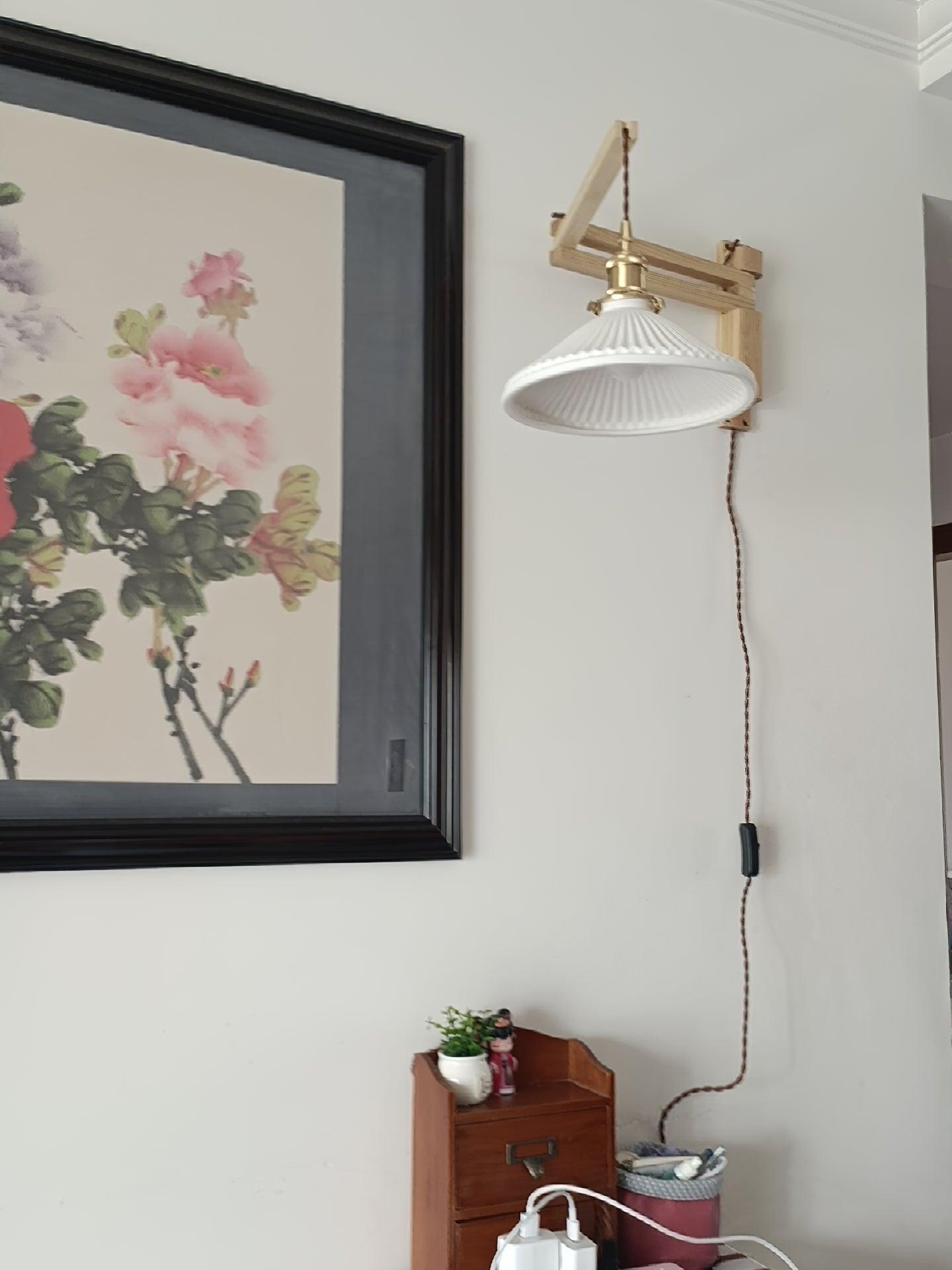 Lyphaia Nordic Art Telescopic Walnut Ceramic Wooden Wall Lamp - Letslighting