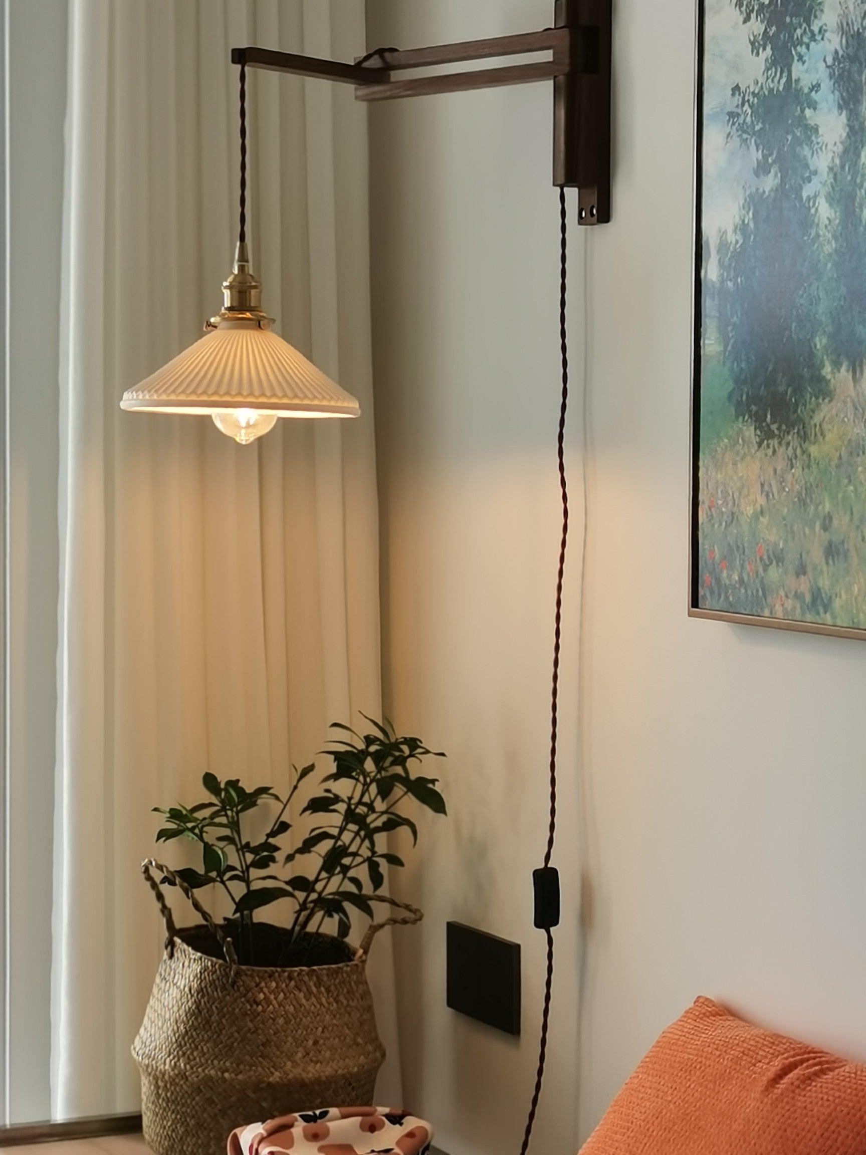 Lyphaia Nordic Art Telescopic Walnut Ceramic Wooden Wall Lamp - Letslighting