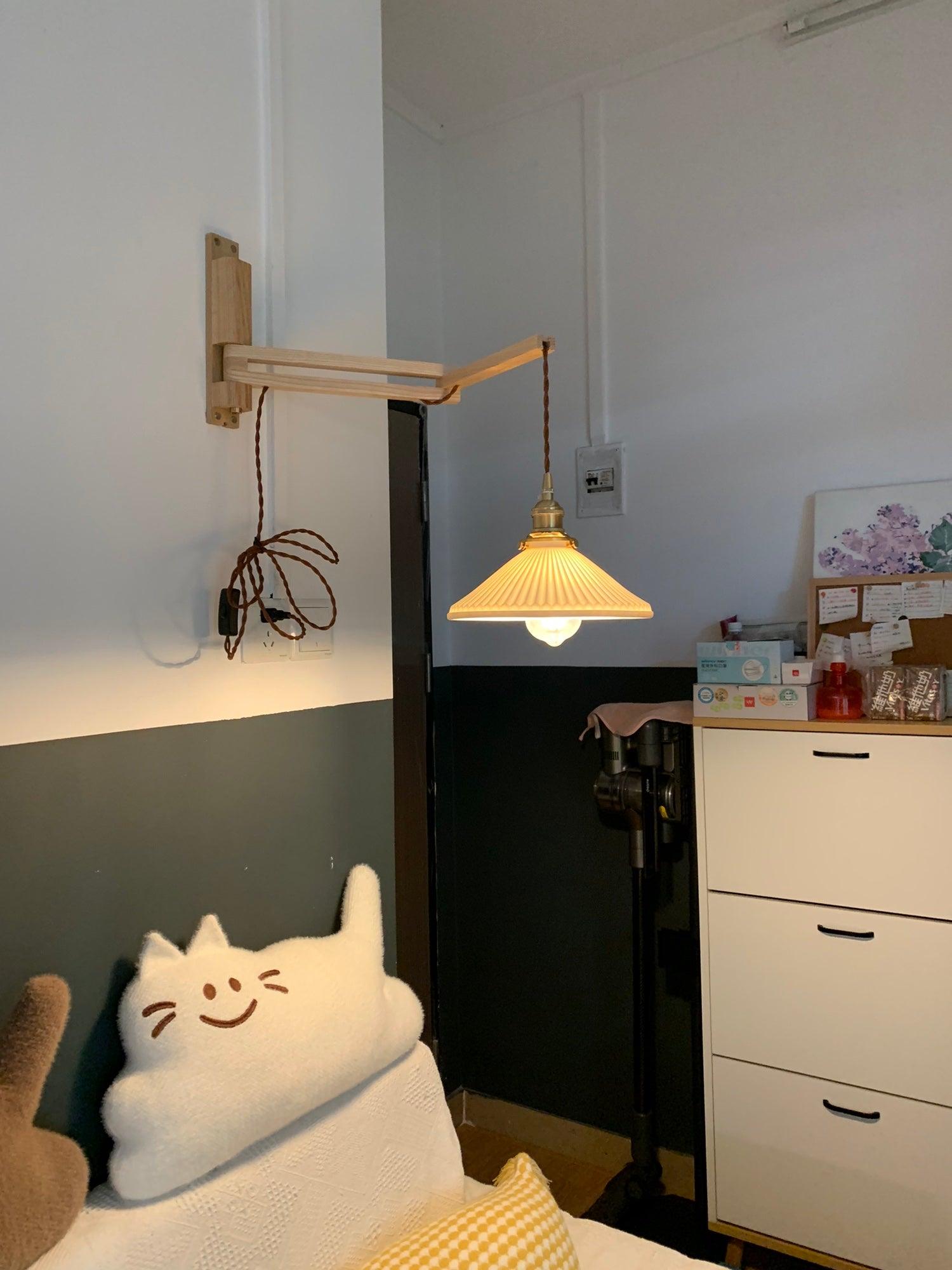 Lyphaia Nordic Art Telescopic Walnut Ceramic Wooden Wall Lamp - Letslighting