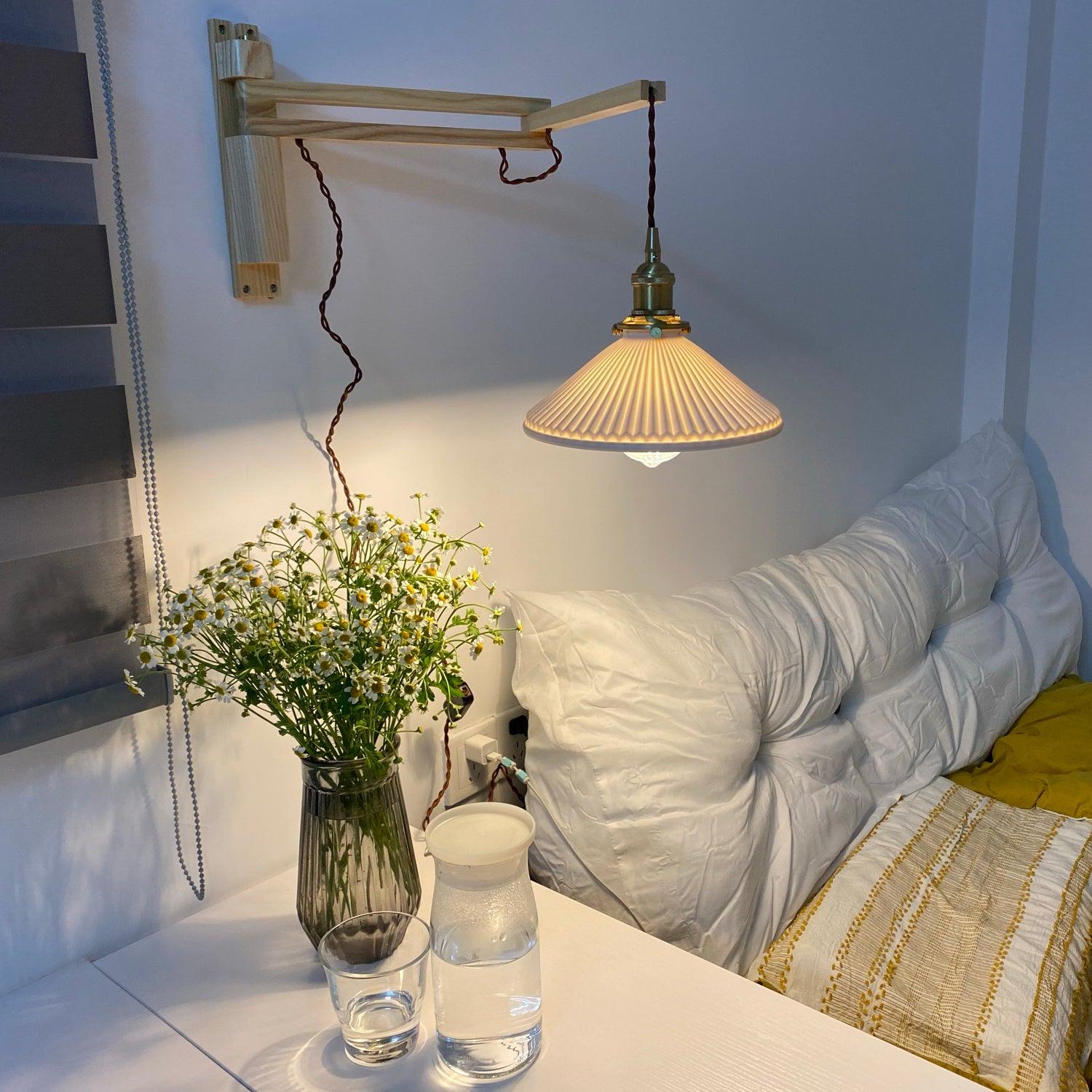 Lyphaia Nordic Art Telescopic Walnut Ceramic Wooden Wall Lamp - Letslighting
