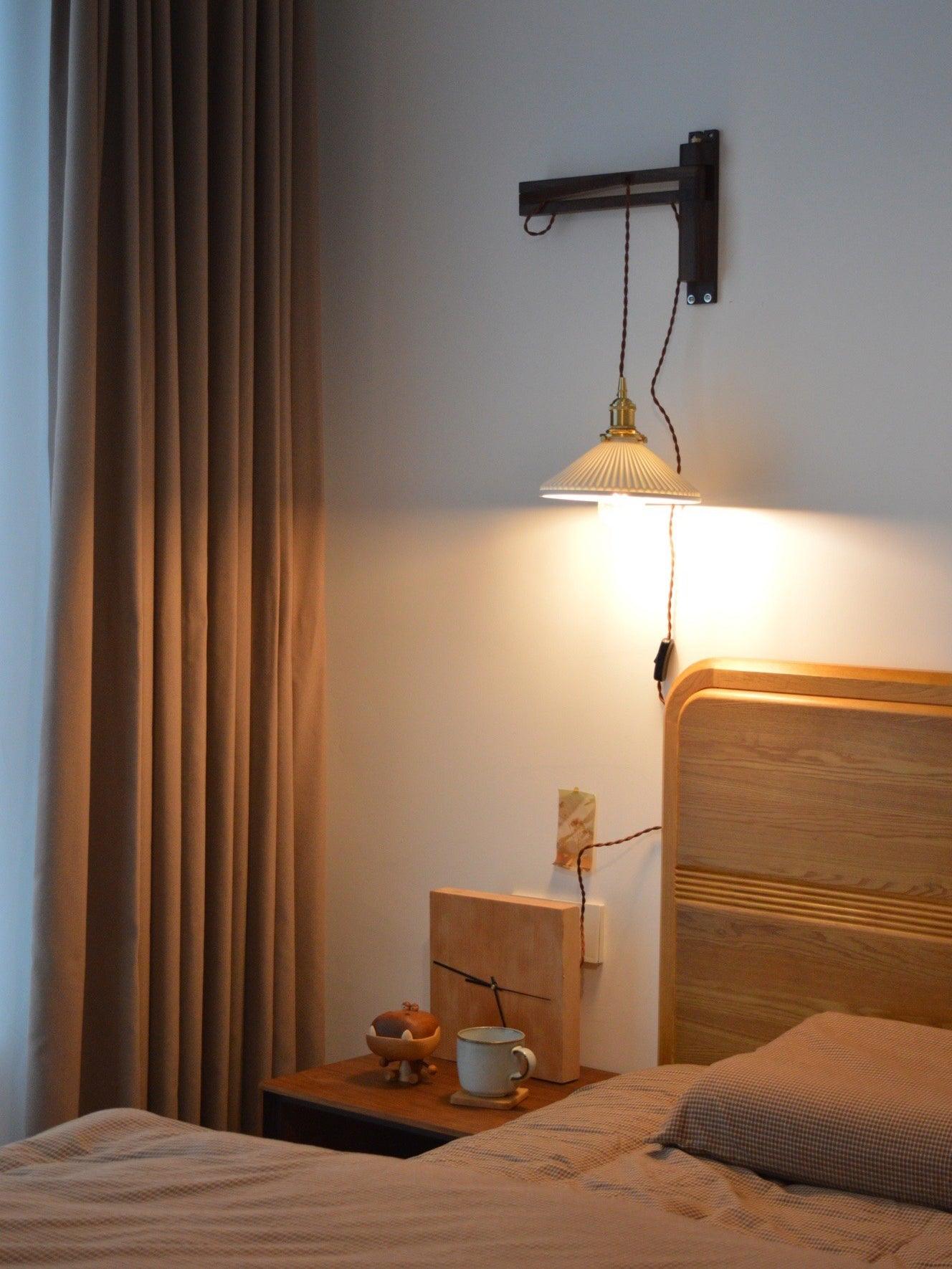 Lyphaia Nordic Art Telescopic Walnut Ceramic Wooden Wall Lamp - Letslighting