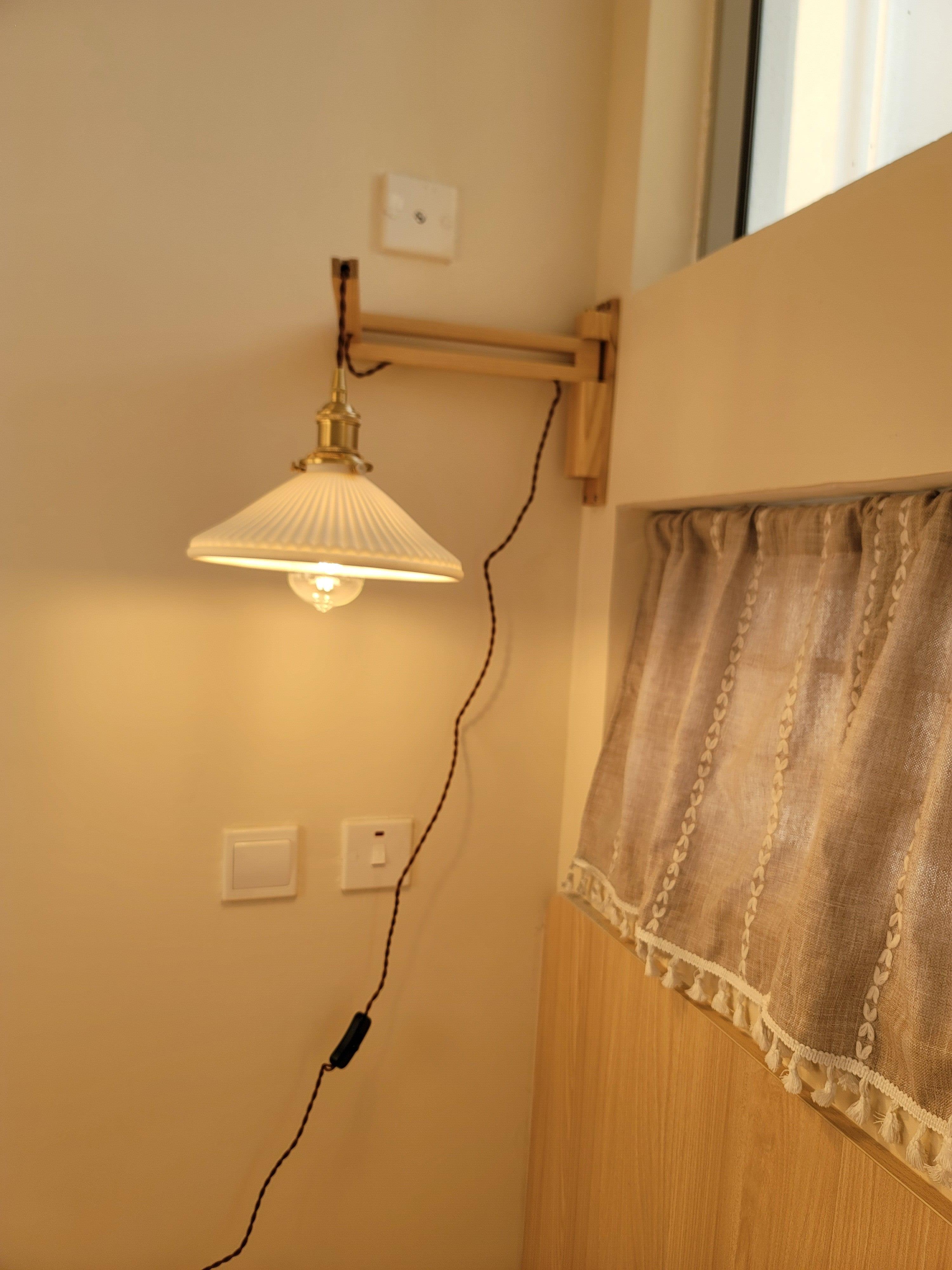 Lyphaia Nordic Art Telescopic Walnut Ceramic Wooden Wall Lamp - Letslighting