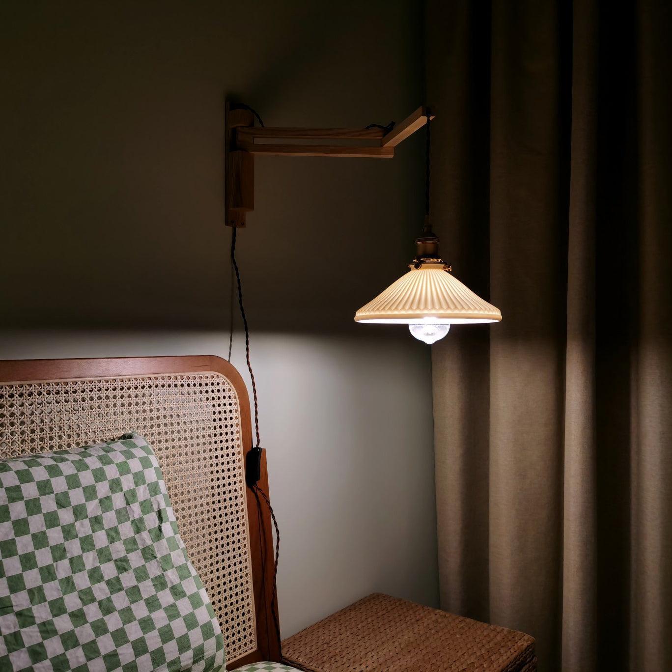 Lyphaia Nordic Art Telescopic Walnut Ceramic Wooden Wall Lamp - Letslighting