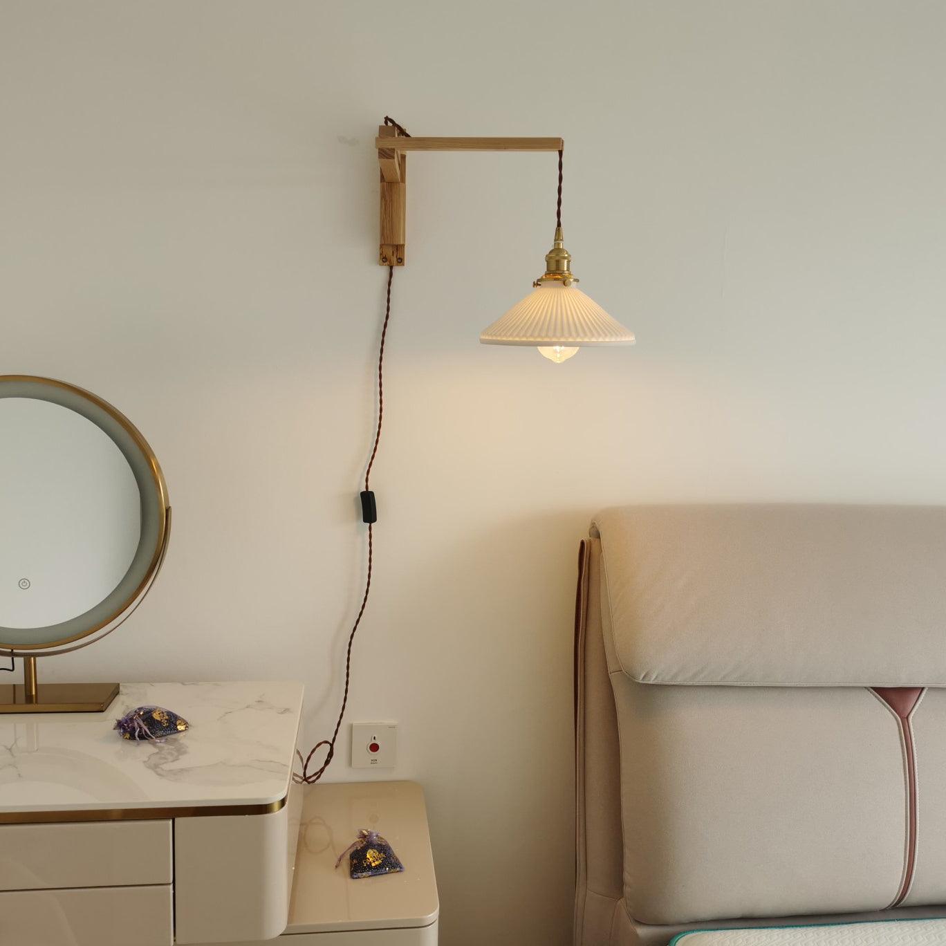 Lyphaia Nordic Art Telescopic Walnut Ceramic Wooden Wall Lamp - Letslighting
