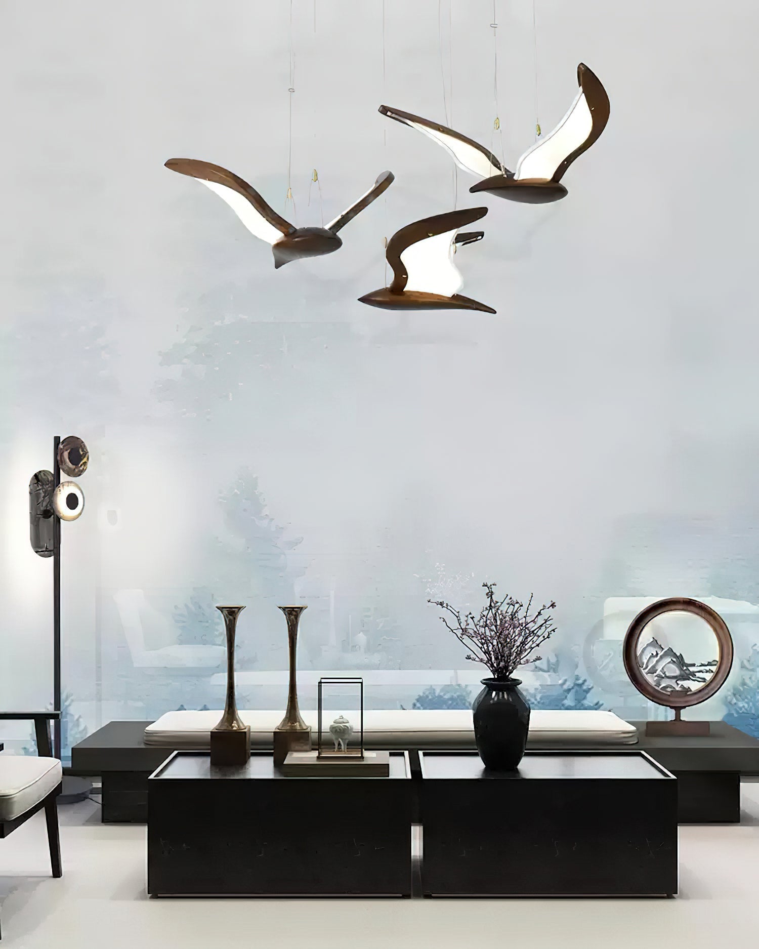 Lustra Chandelier Bird Form Wood Sculptural - Letslighting