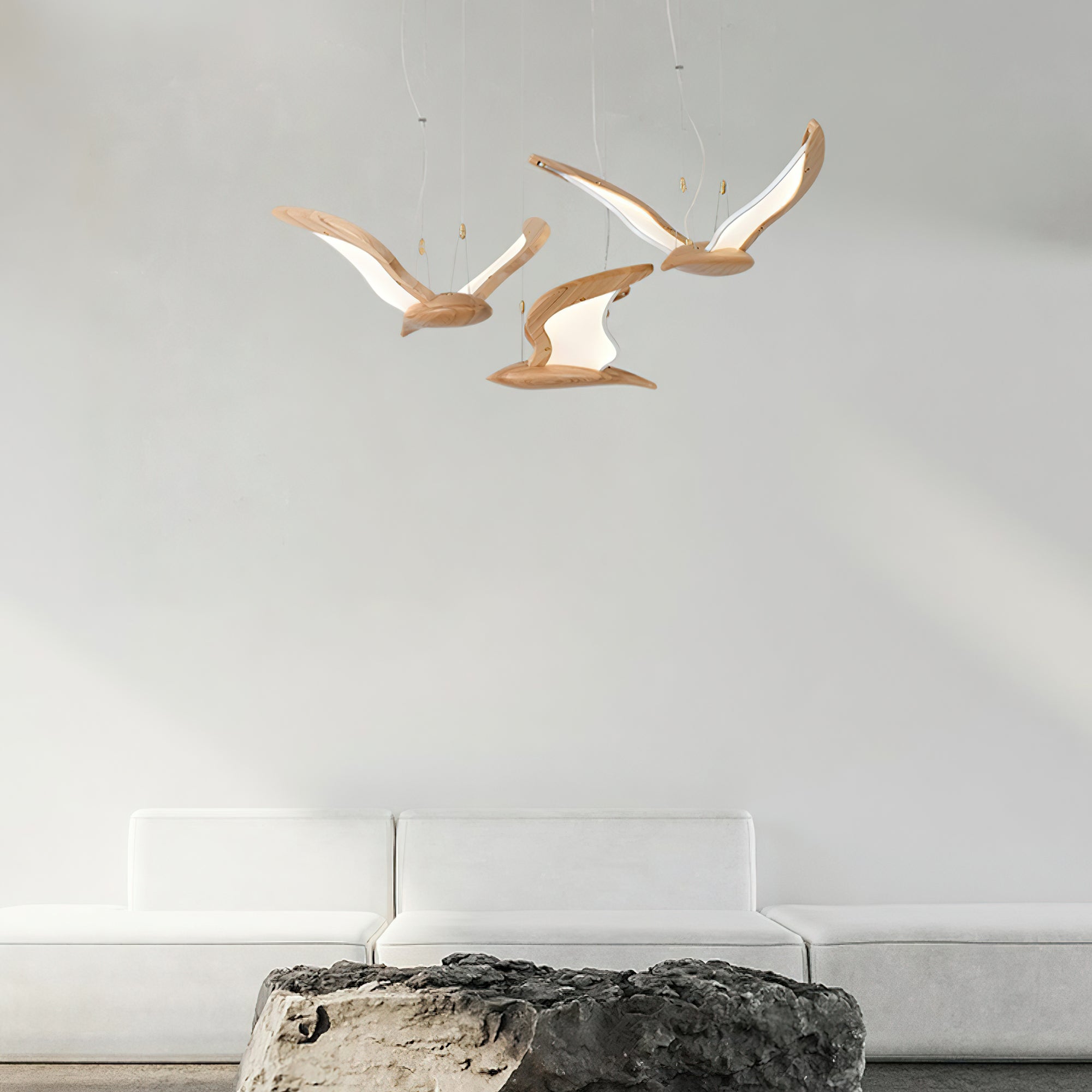 Lustra Chandelier Bird Form Wood Sculptural - Letslighting