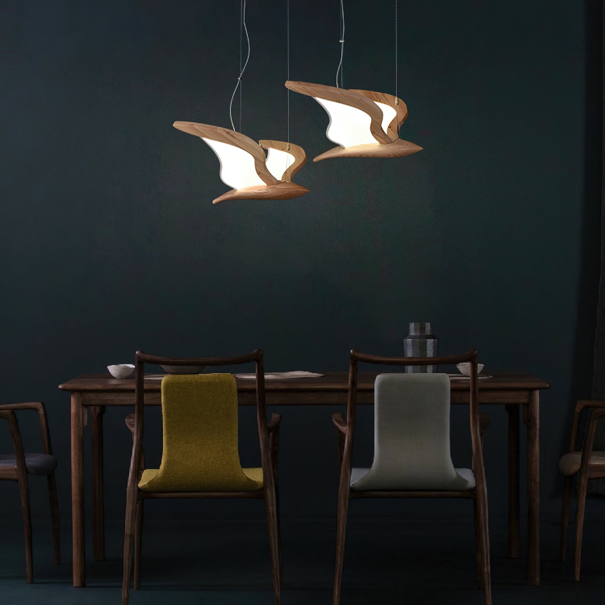 Lustra Chandelier Bird Form Wood Sculptural - Letslighting