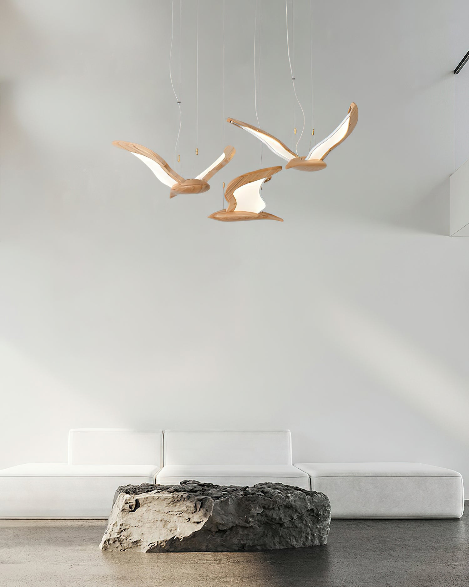 Lustra Chandelier Bird Form Wood Sculptural - Letslighting