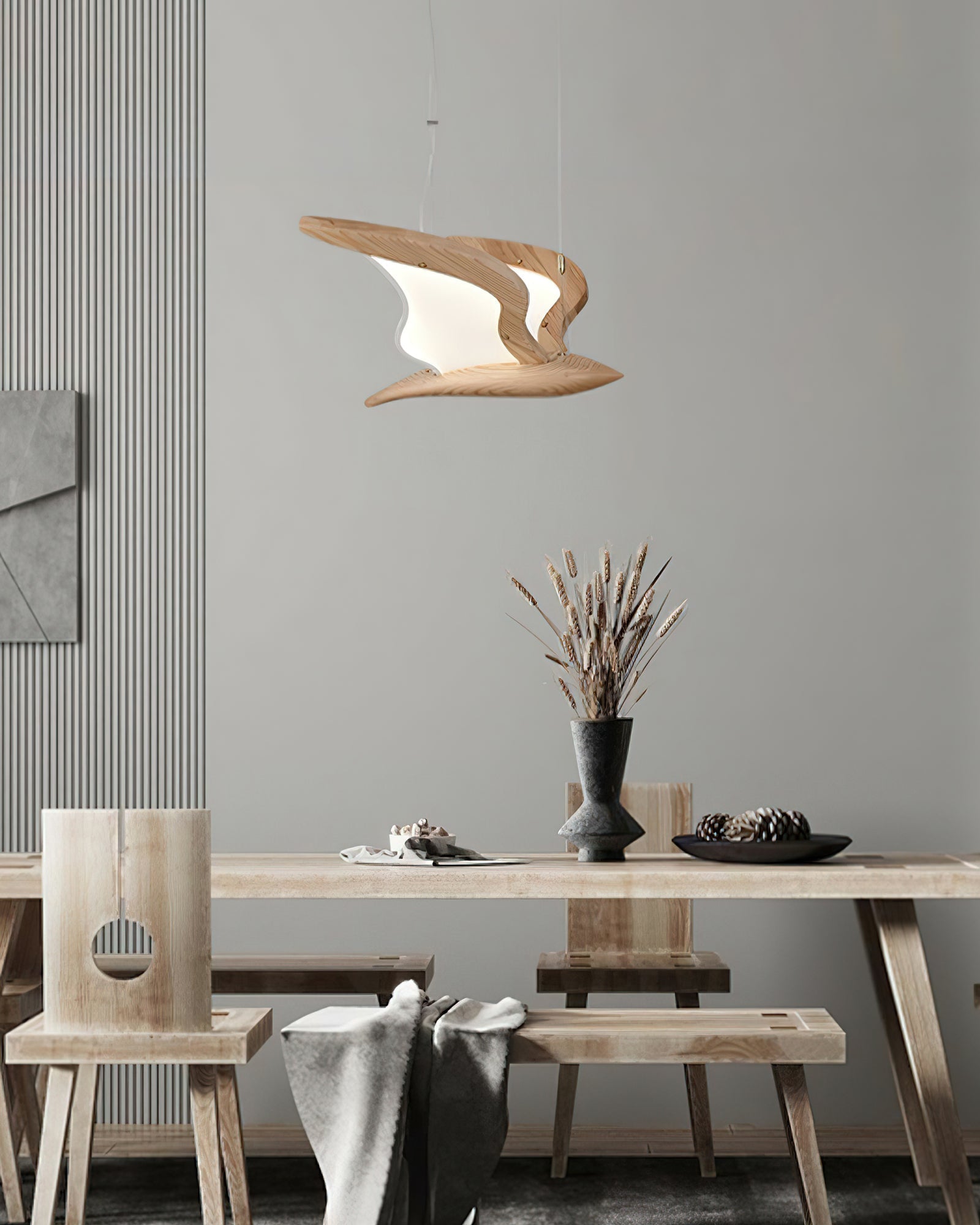Lustra Chandelier Bird Form Wood Sculptural - Letslighting